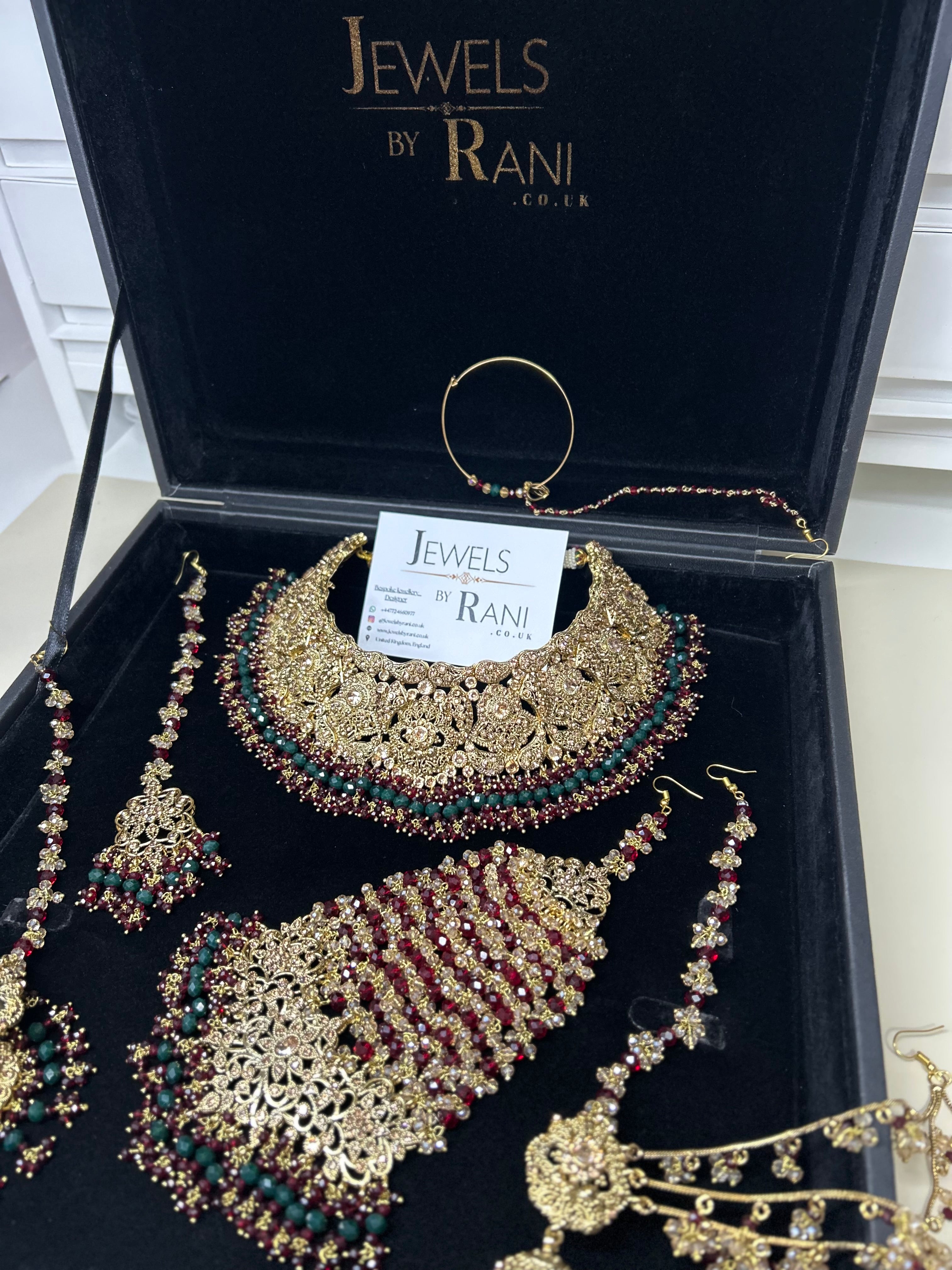 Pre order 6 Weeks - Stunning Green and Maroon Bridal Jewellery Set