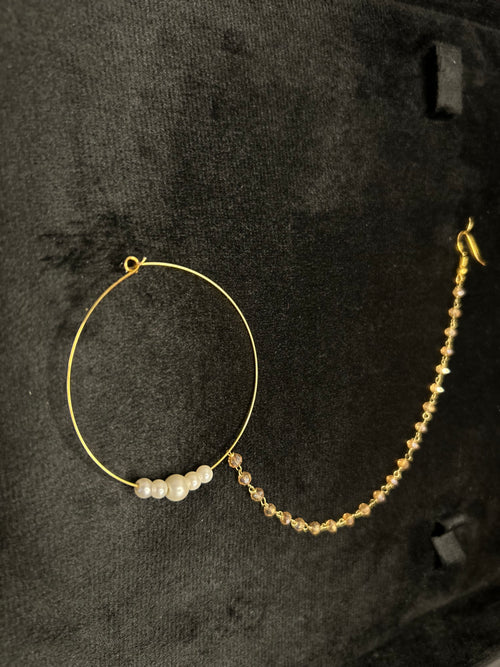 Gold and White Bridal Nose Ring Nathli Nose Hoop | Design 22