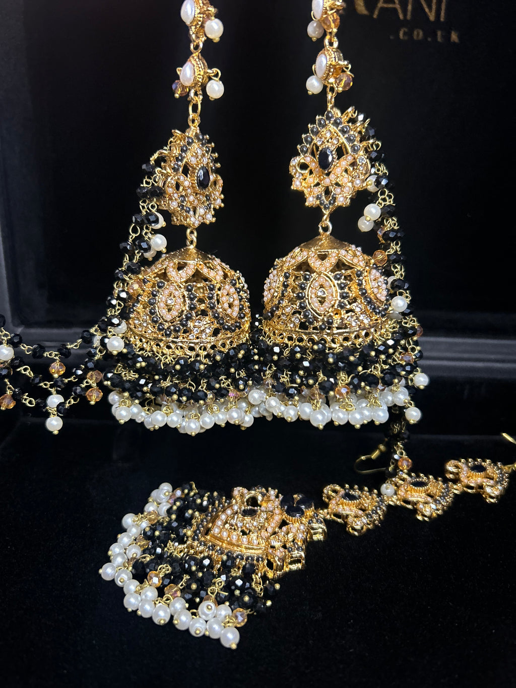 Black and White Multi Coloured Jhumkes & Tikka Set