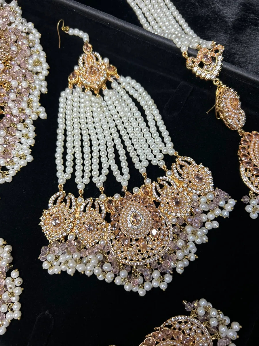 Beautiful, Detailed Baby Pink & Gold Bridal Set