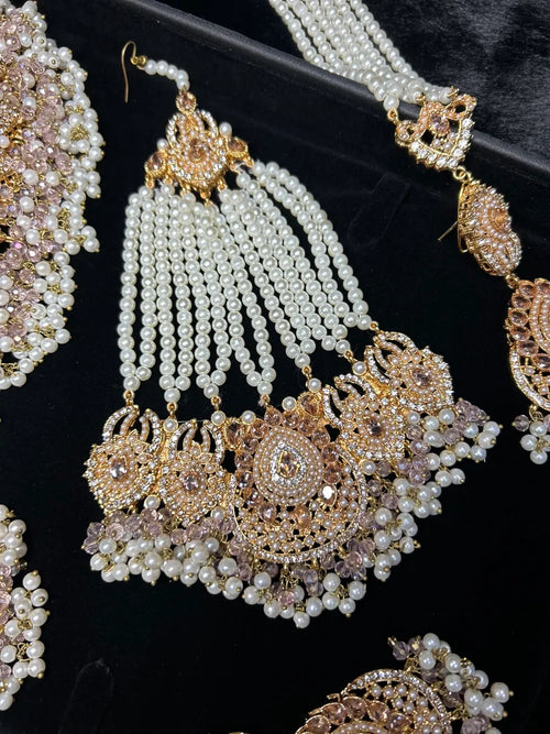 Beautiful, Detailed Baby Pink & Gold Bridal Set - Jewelsbyrani