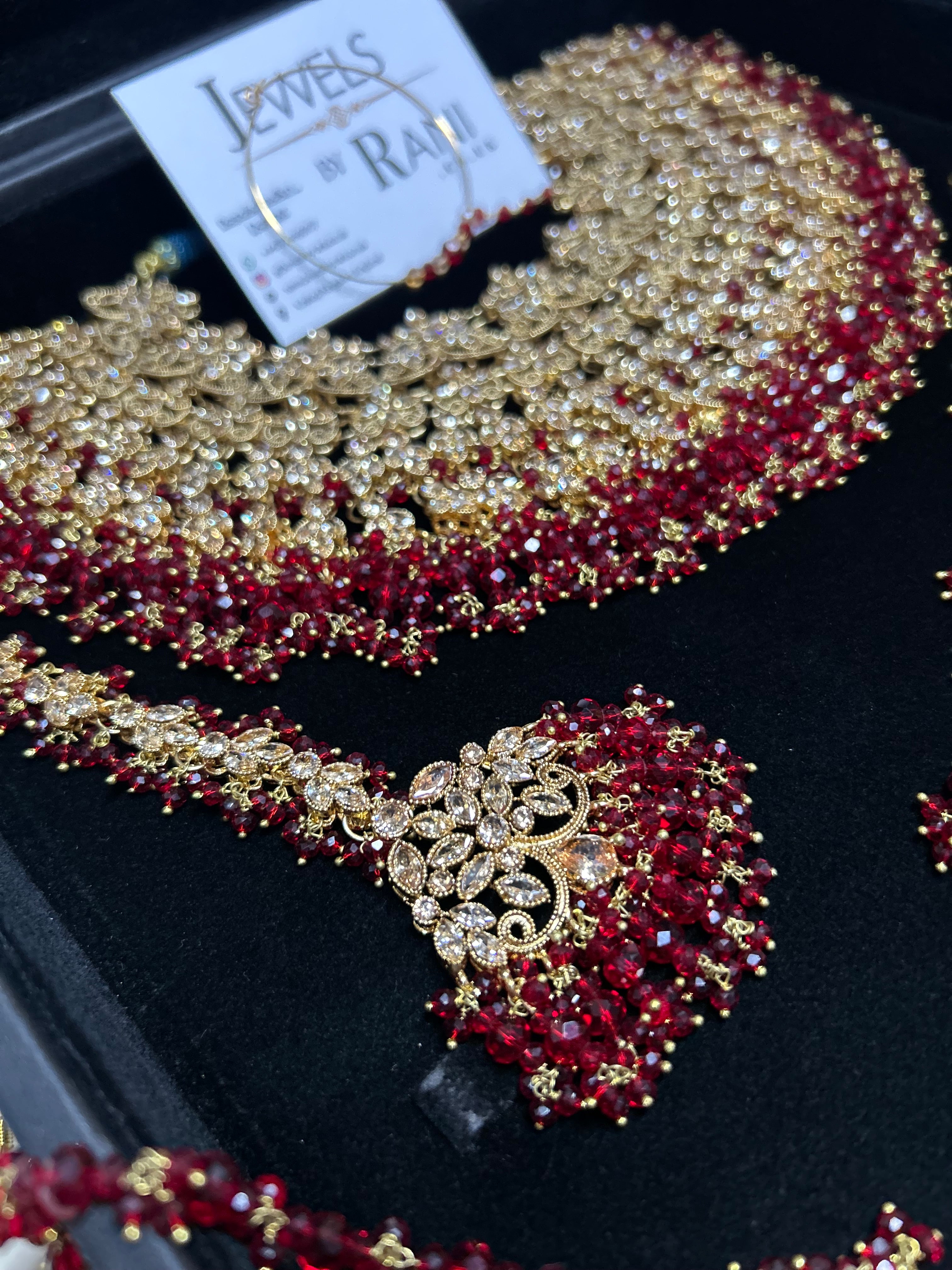 Stunning, Pakistani Trending Deep Red Full Bridal Jewellery Set/ Style 87 Large Necklace