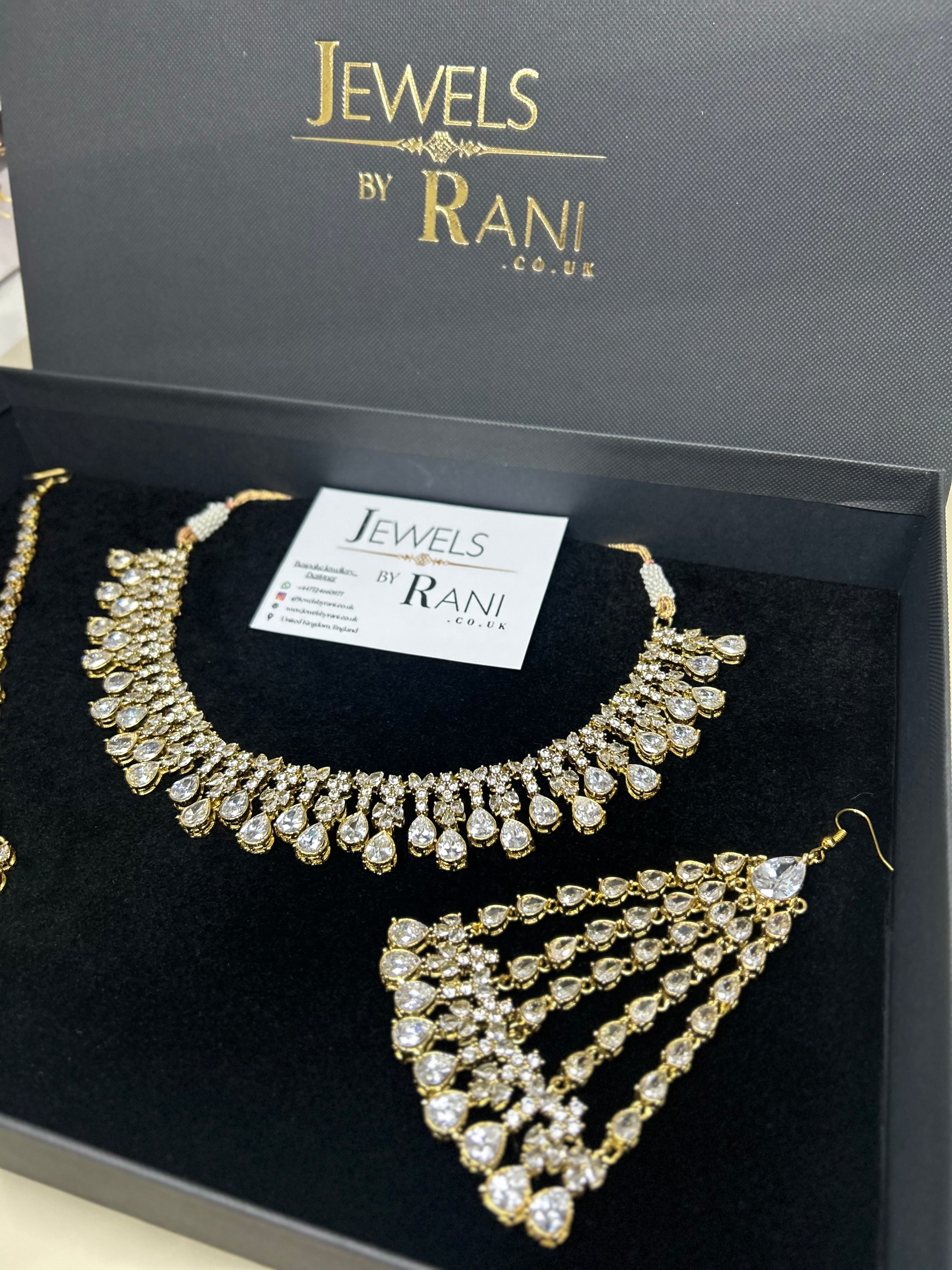 Beautiful Silver Stoned Bridal Jewellery Set 22crt Gold Plated