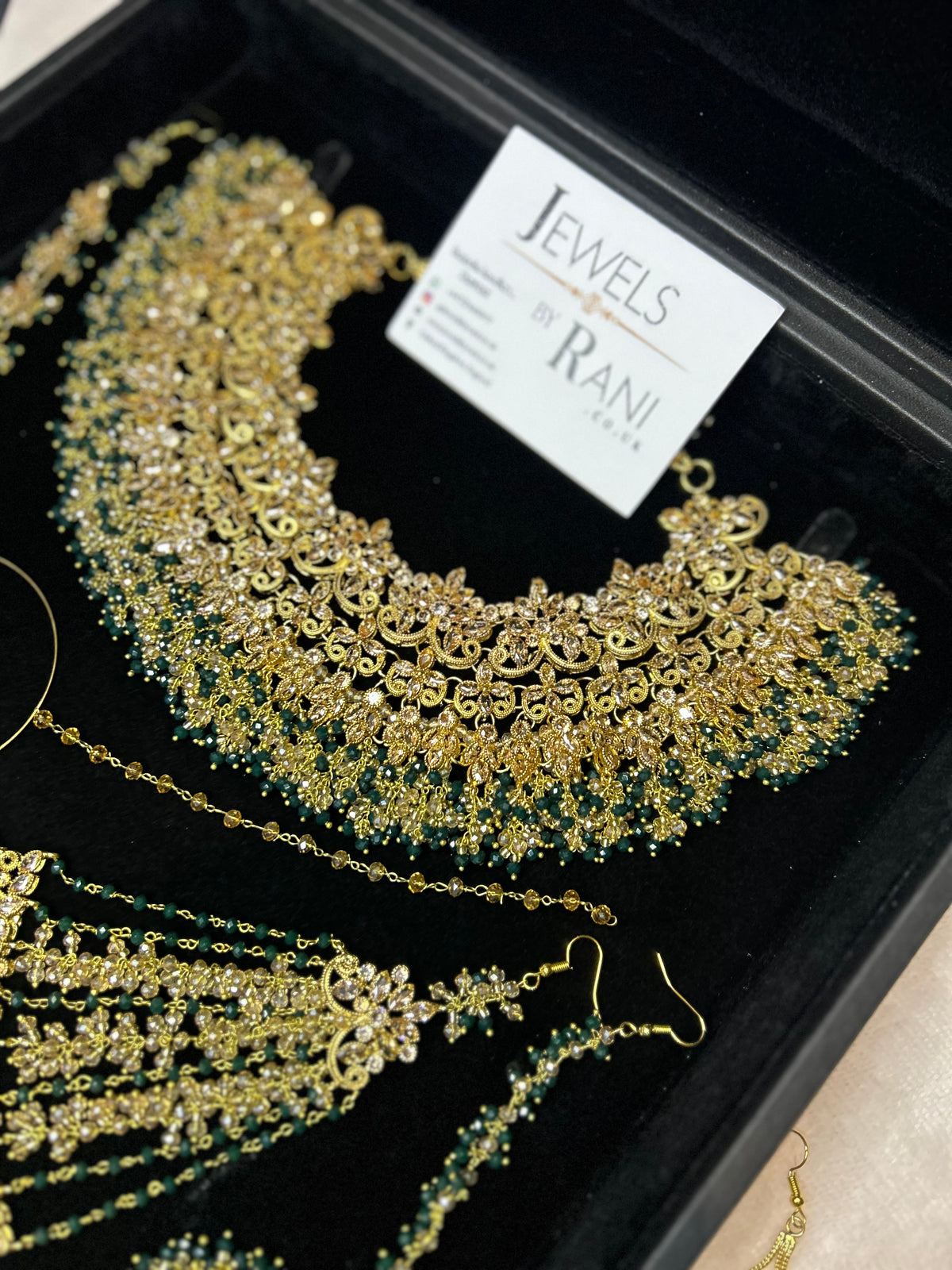 22crt Gold Plated  - Green and Gold Bridal Set Style 4381