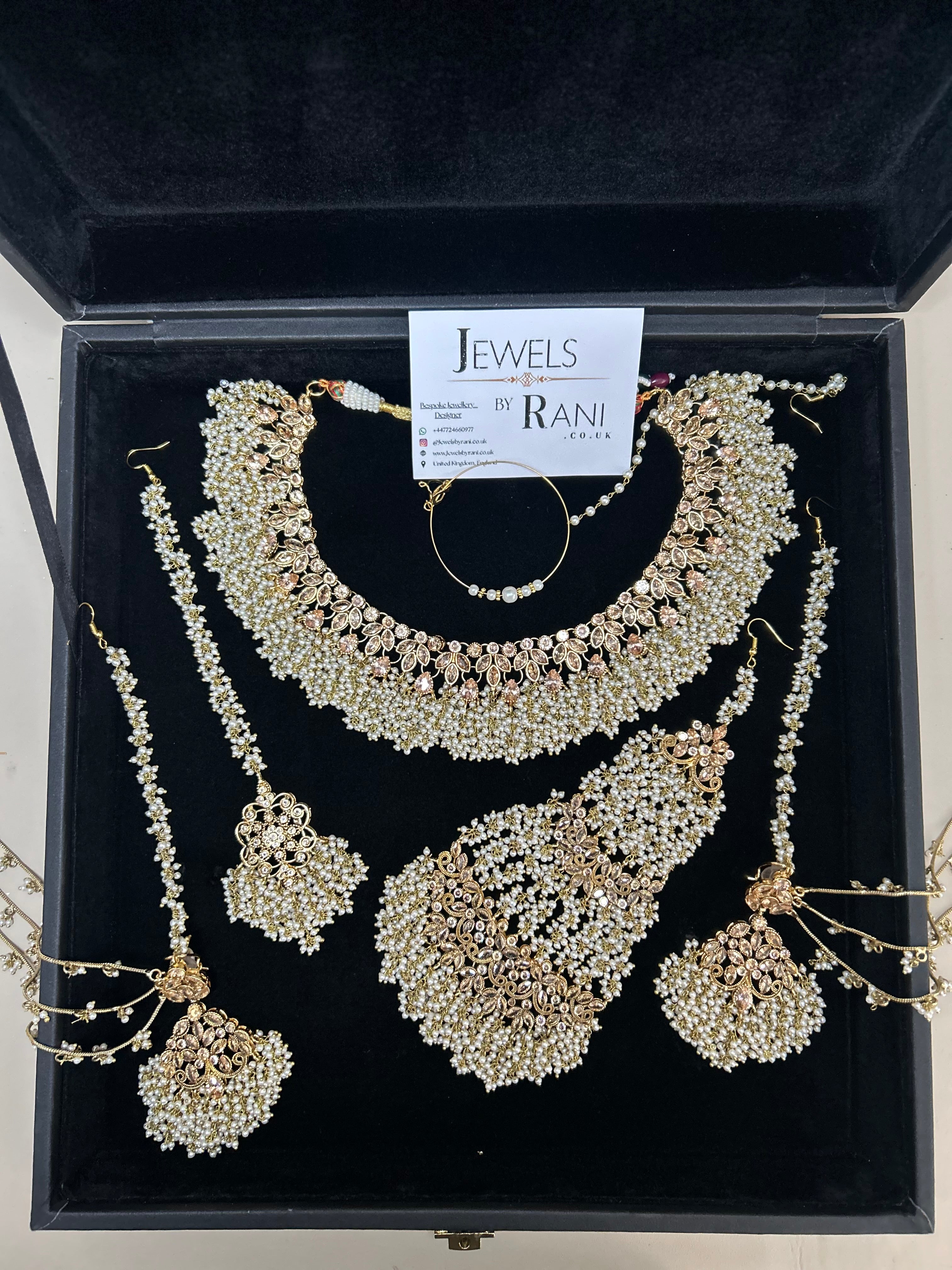 Pearly White & Gold Bridal Jewellery Set Style 429