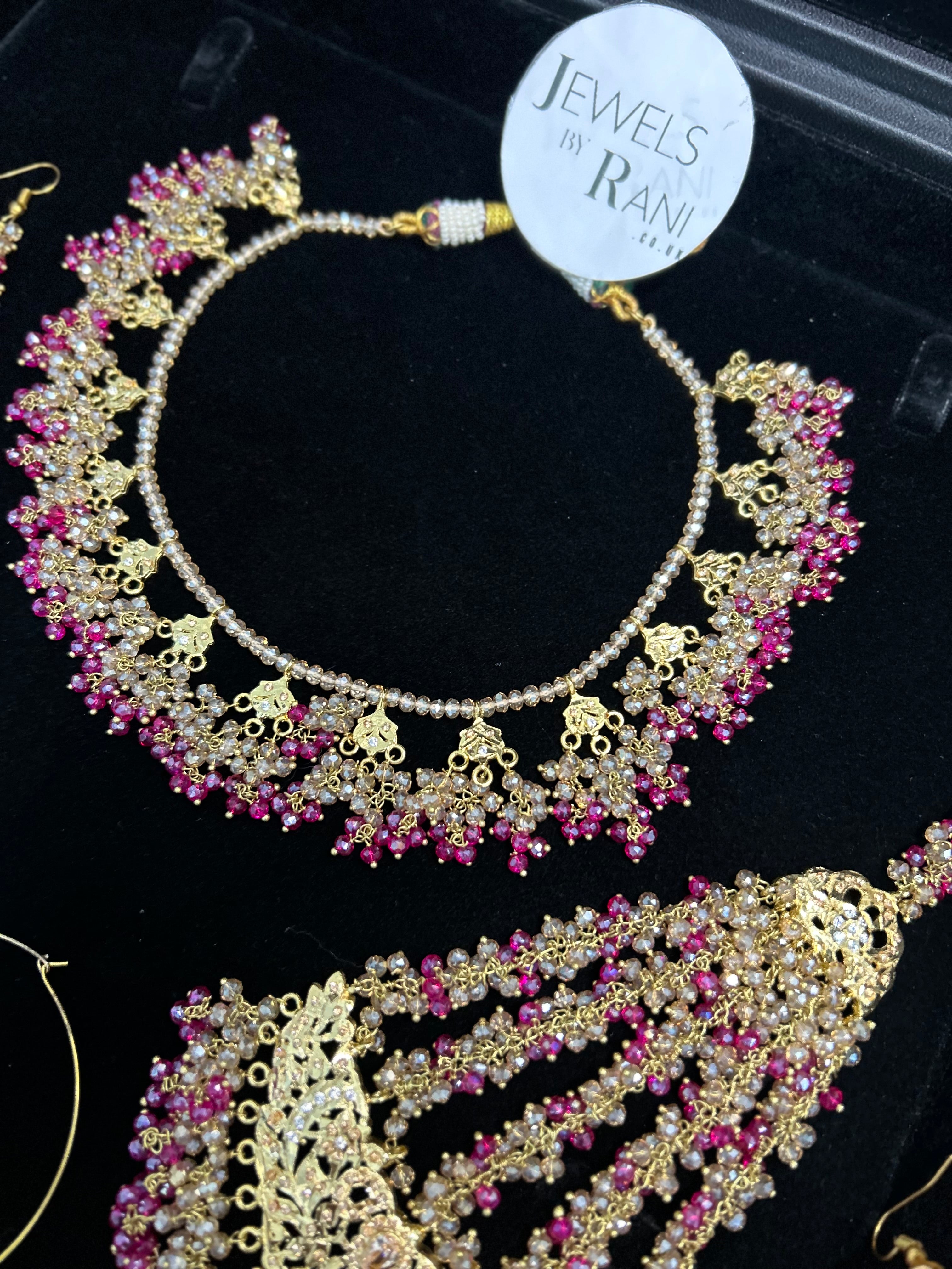 Hot Pink and Gold Kundan Bridal Jewellery Set 22crt Gold Plated