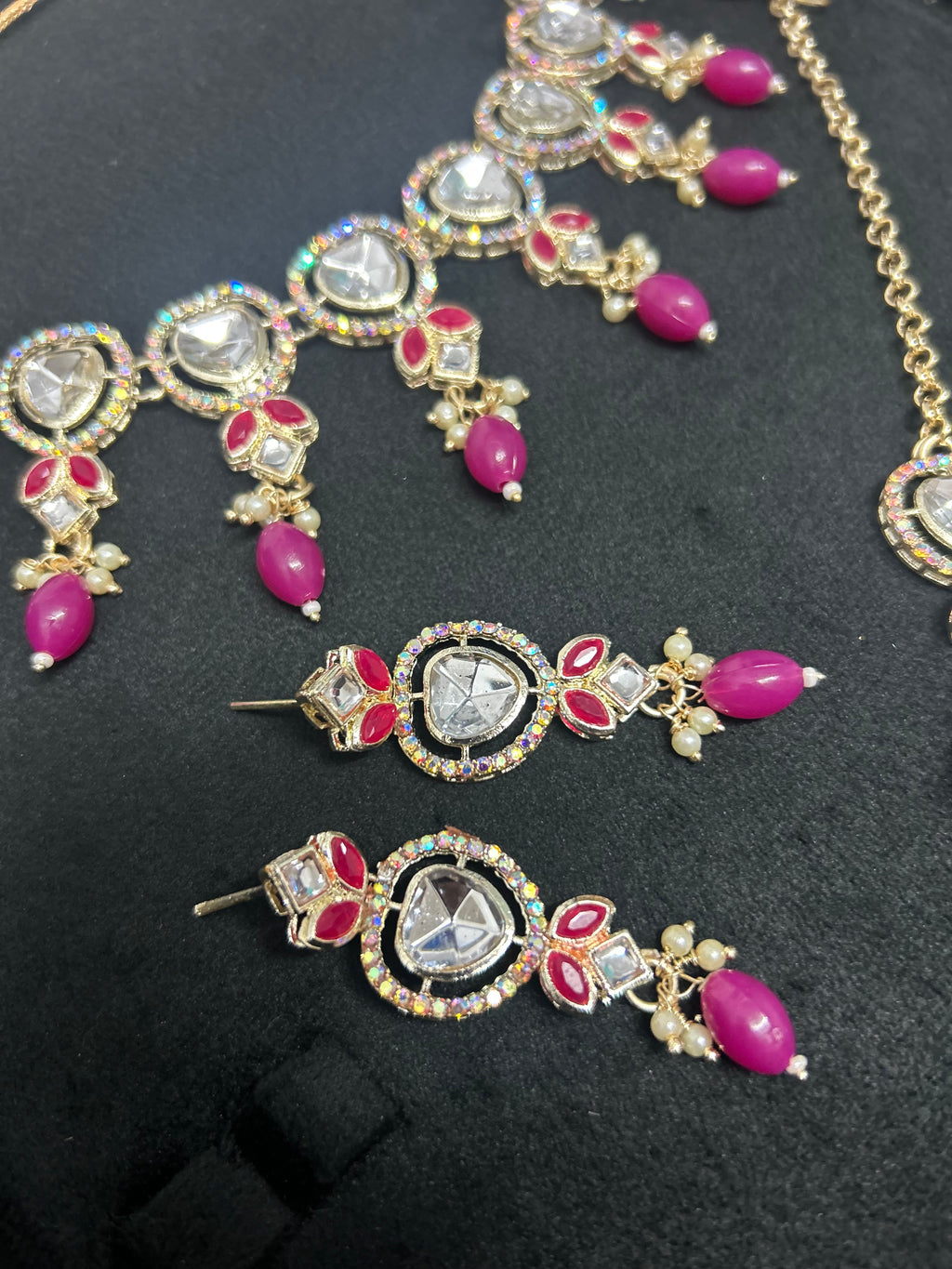 Dark Pink Light Weight Necklace Set