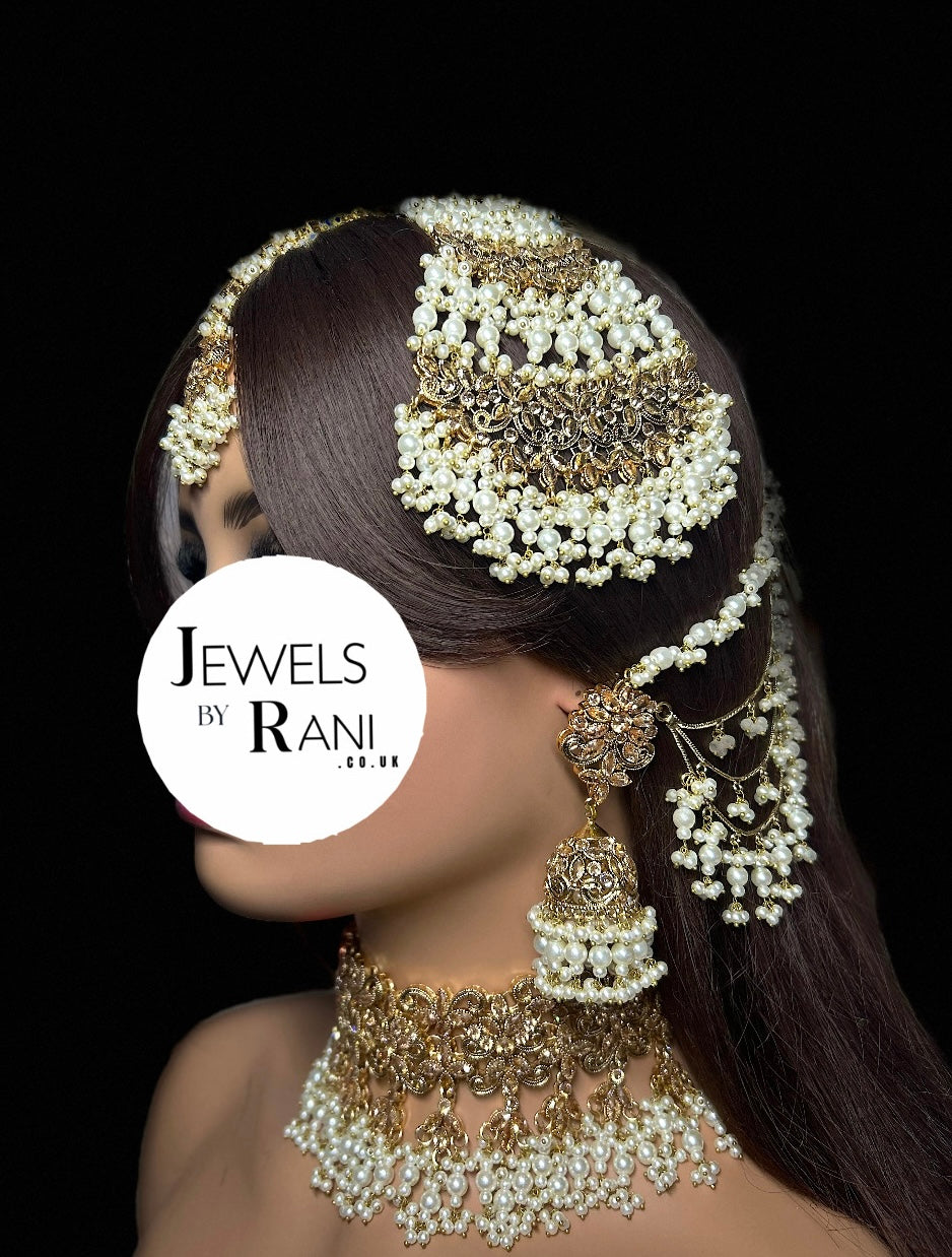 Pearly White & Gold Bridal Choker Jewellery Set Style 480