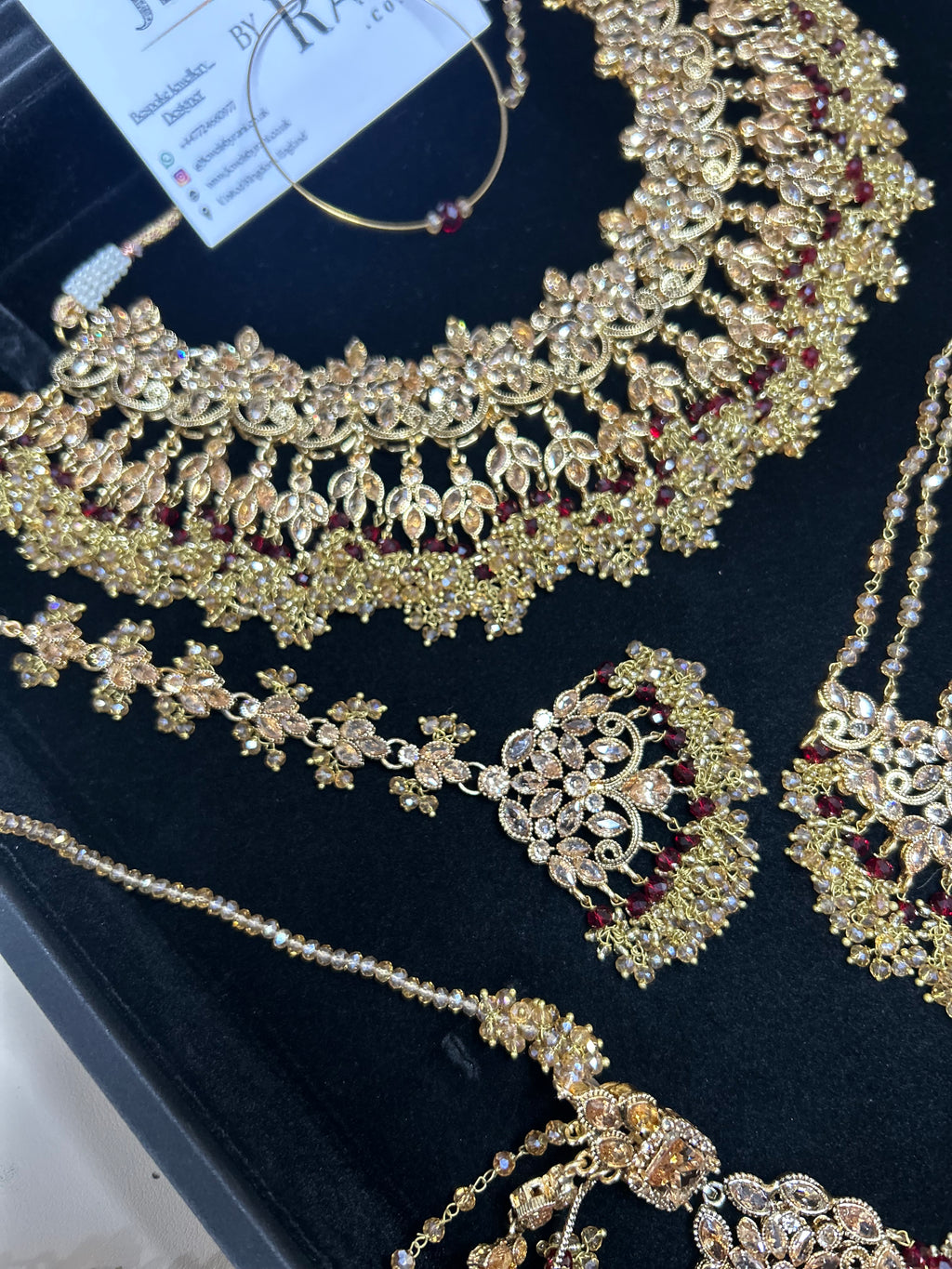 Gold and Maroon Bridal Jewellery Set Style 693
