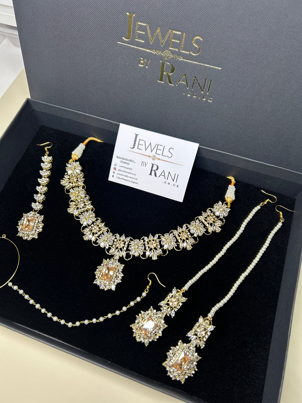 Pre Order 6 Weeks - Beautiful Champagne / Gold Stoned Bridal Jewellery Set Gold Plated