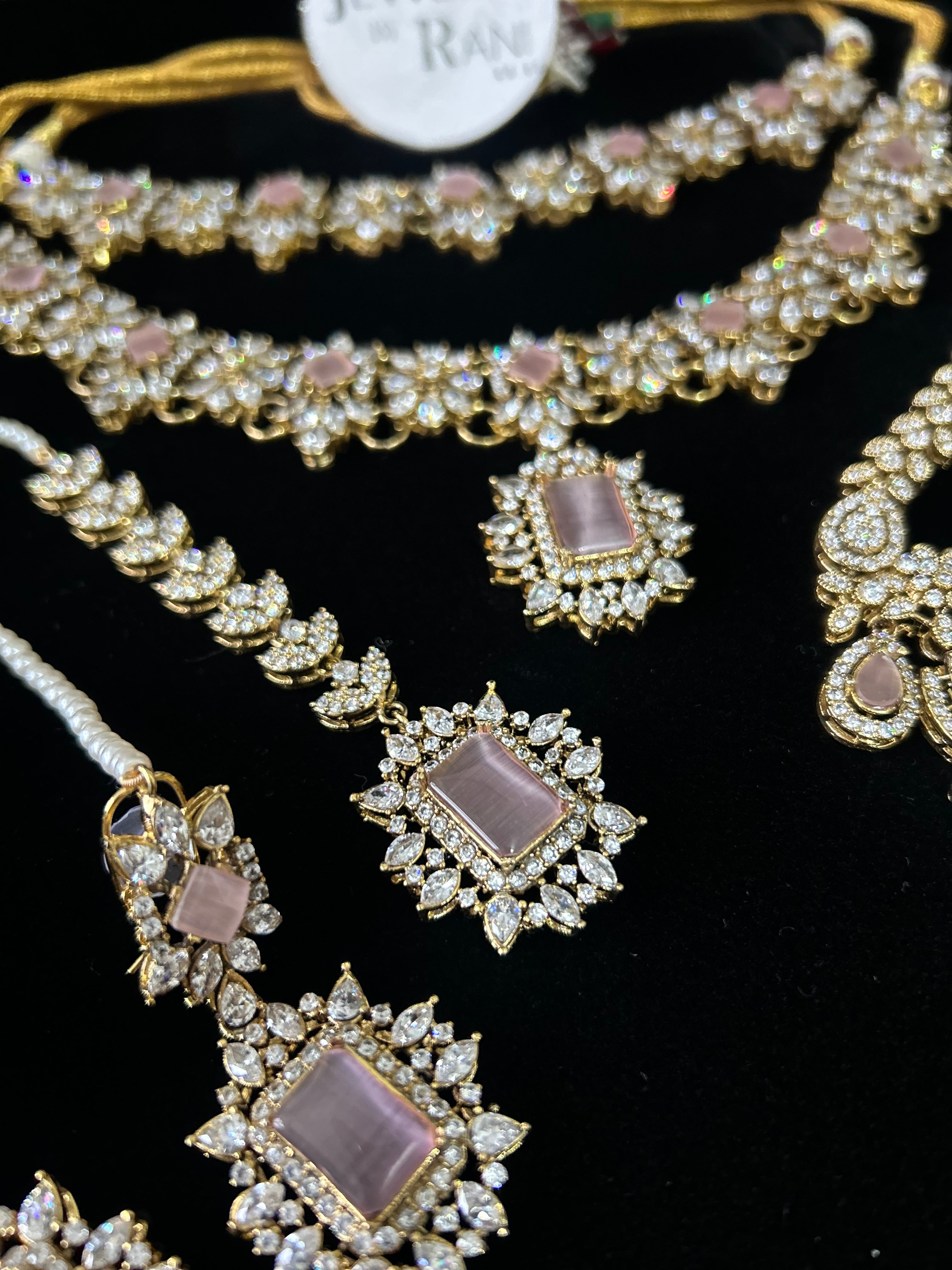 Beautiful Pink Stoned Bridal Jewellery Set Gold Plated