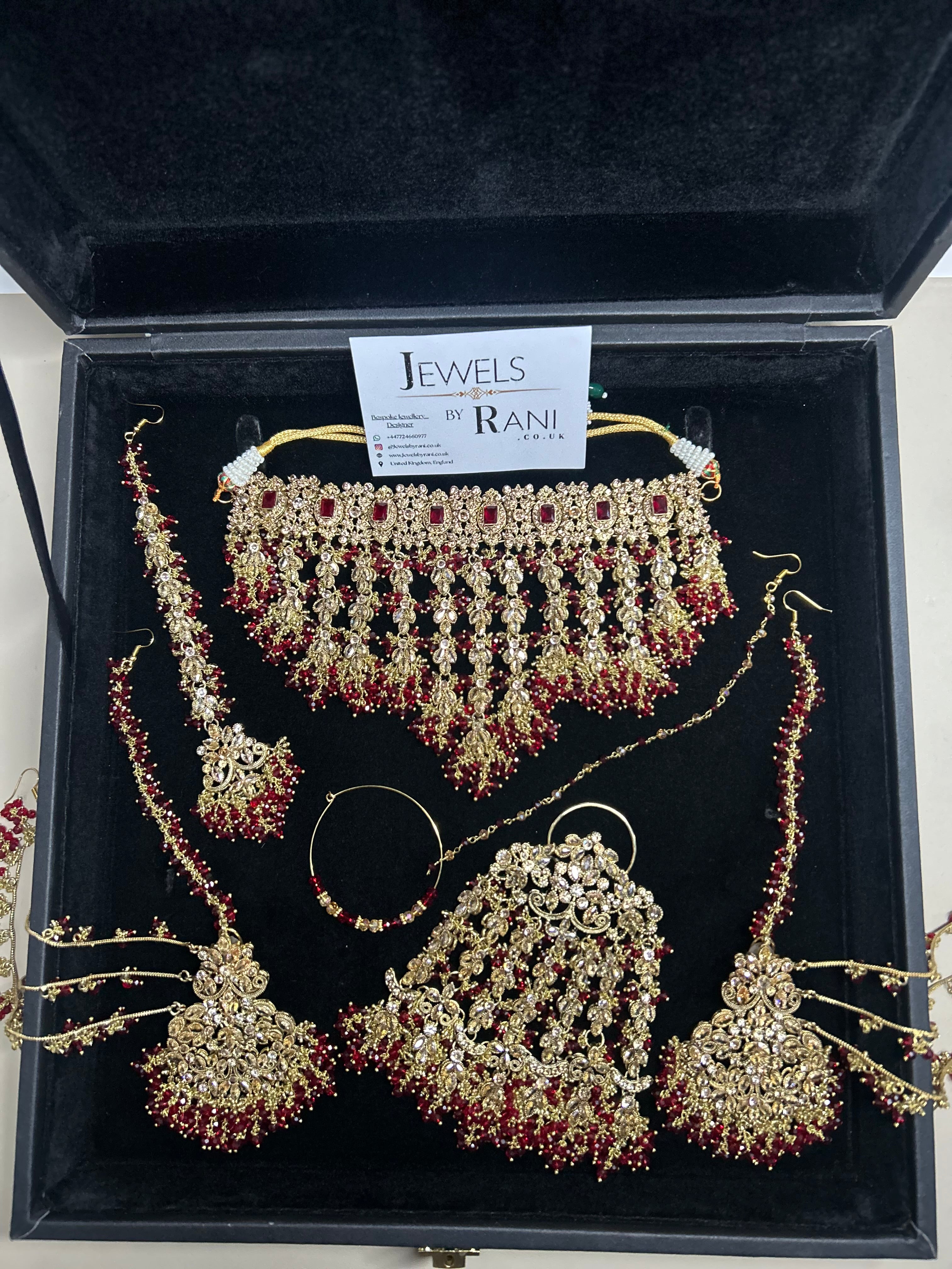 PRE ORDER: 6 Week Making time- New Style Beautiful Deep Red & Gold 22crt Gold Plated Bridal Jewellery Set