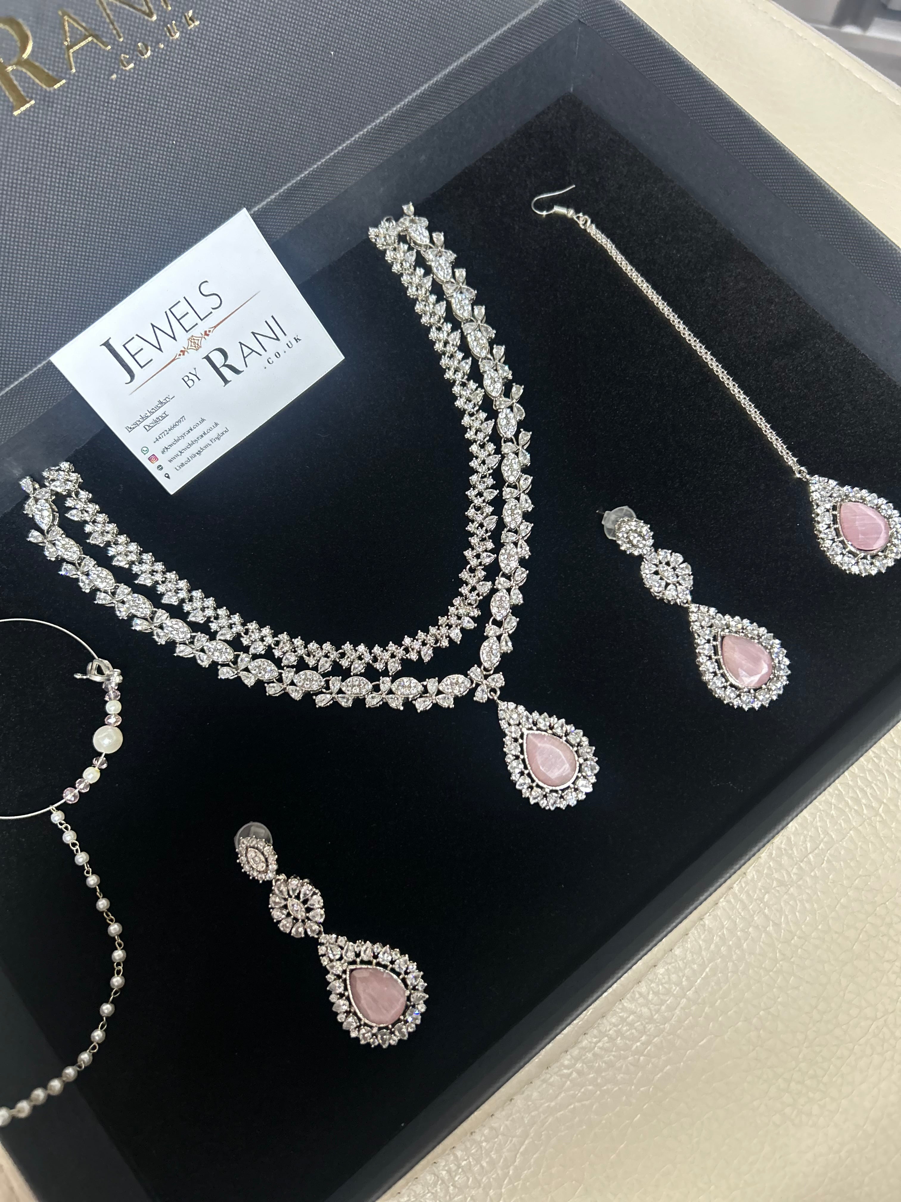 Elegant Pink and Silver Statement Set