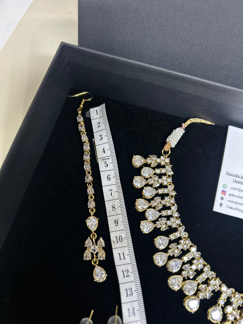 Beautiful Silver Stoned Bridal Jewellery Set 22crt Gold Plated