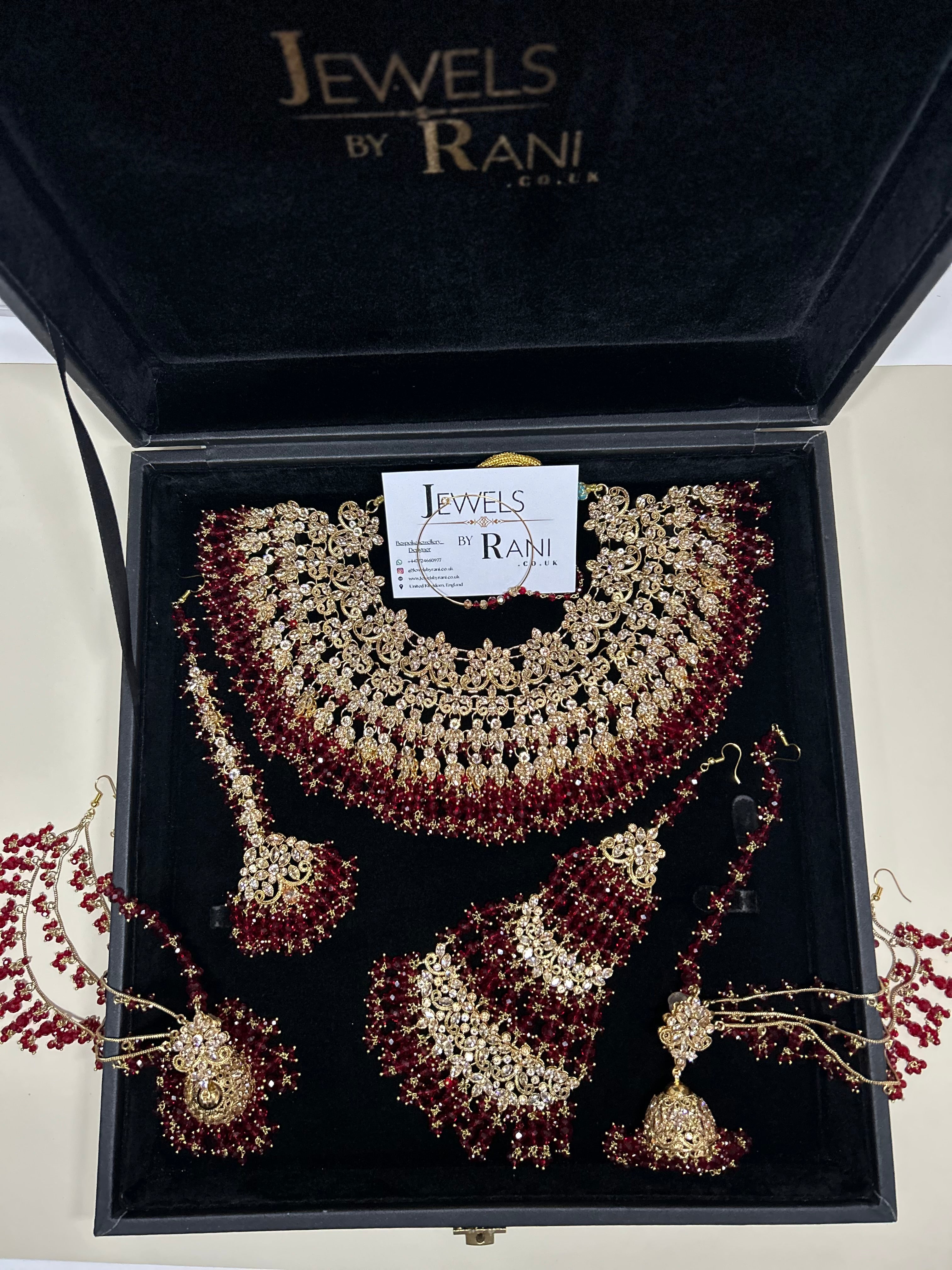 Stunning, Pakistani Trending Deep Red Full Bridal Jewellery Set/ Style 87 Large Necklace
