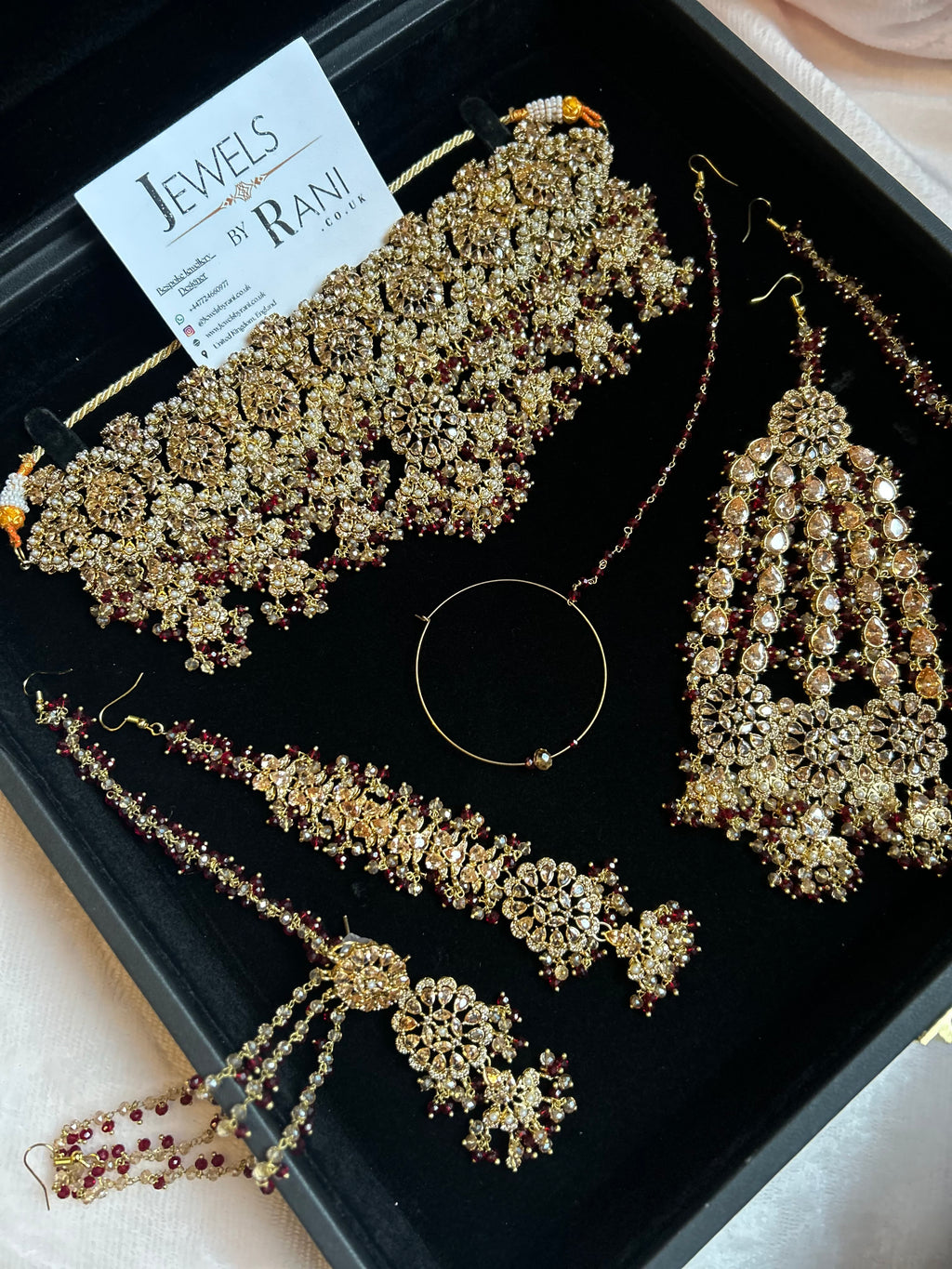 22crt Gold Plated  - Trending Maroon and Gold Choker Bridal Set Style 3862