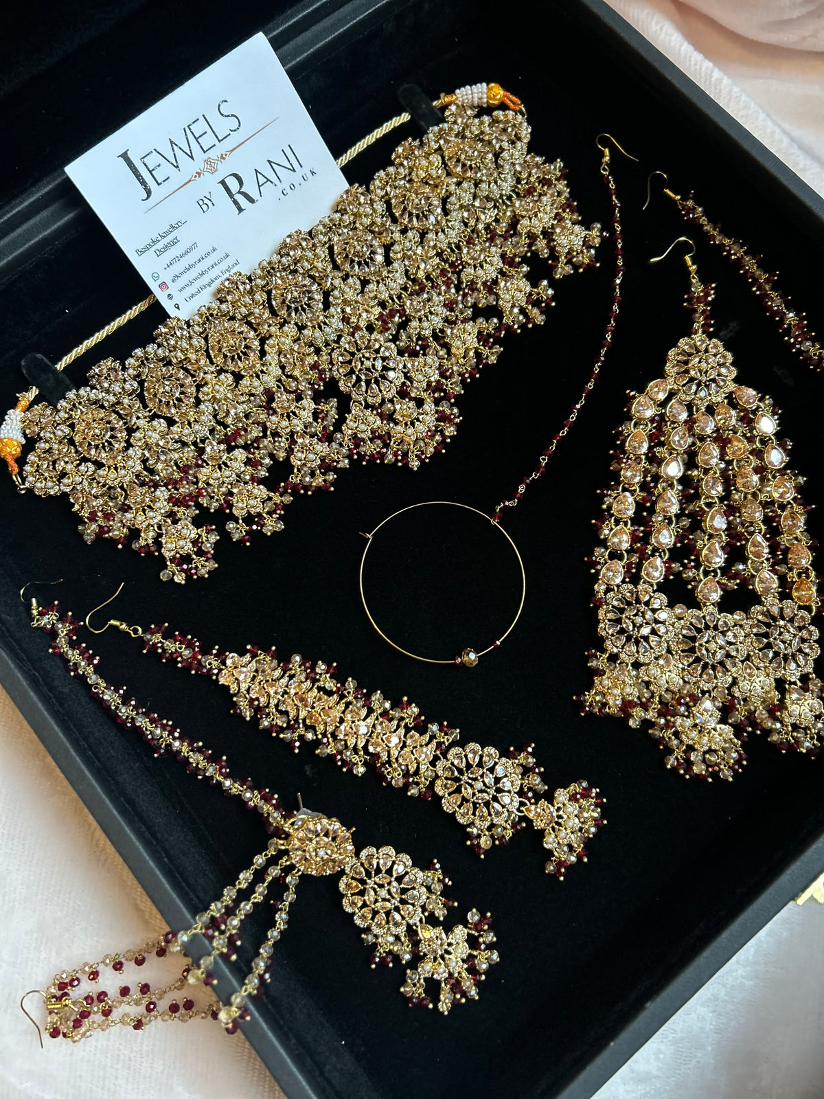 22crt Gold Plated  - Trending Maroon and Gold Choker Bridal Set Style 3862