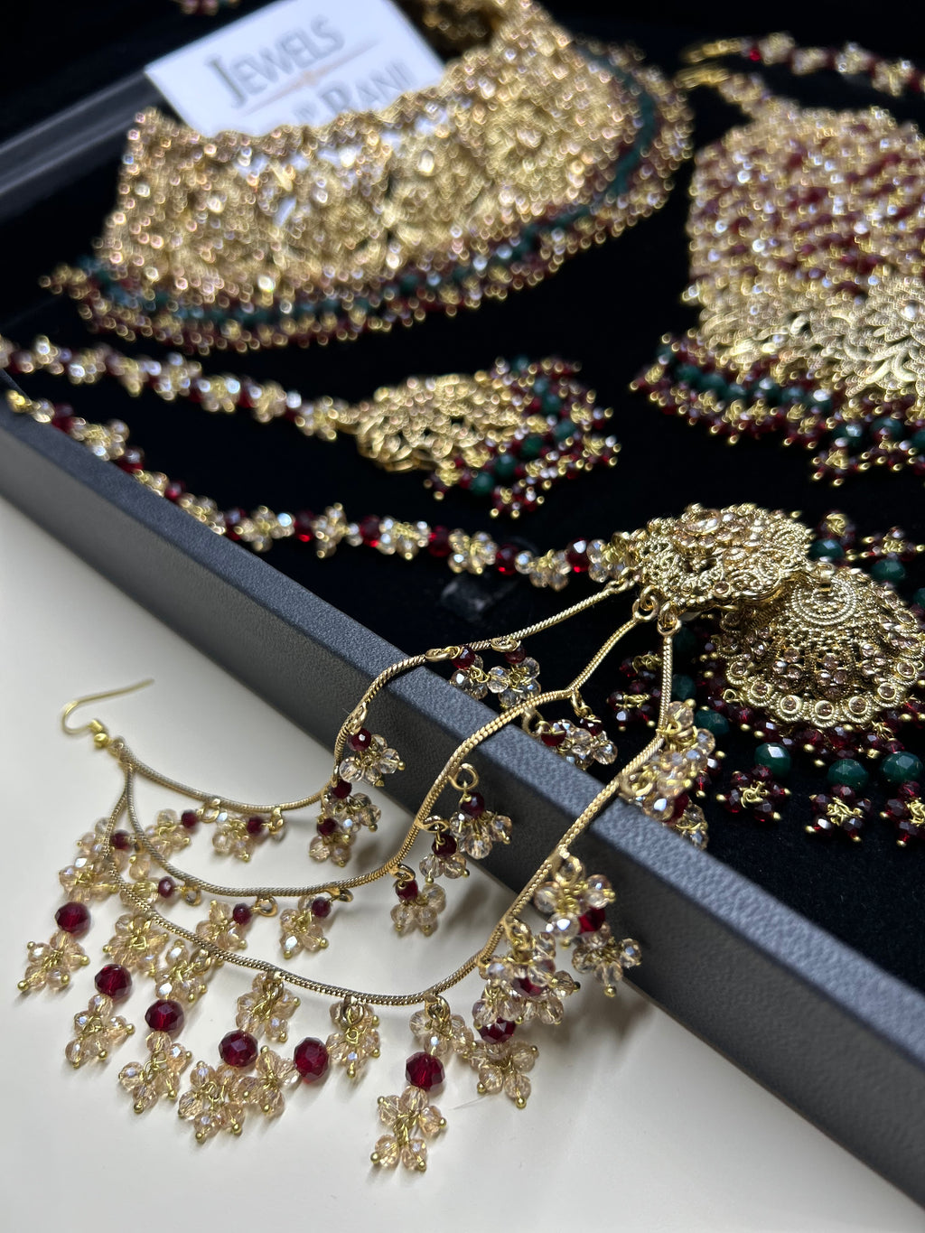 Pre order 6 Weeks - Stunning Green and Maroon Bridal Jewellery Set