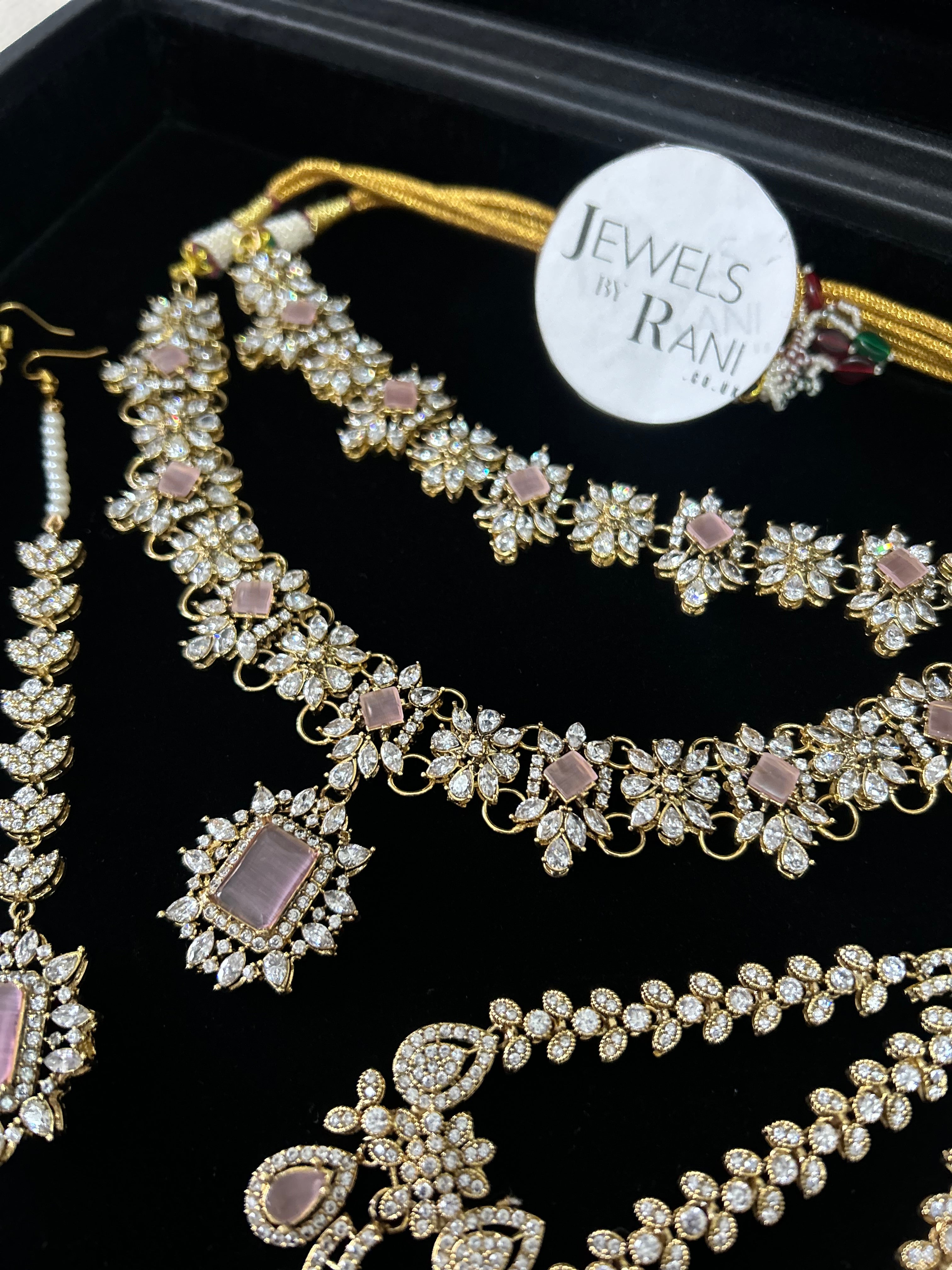 Beautiful Pink Stoned Bridal Jewellery Set Gold Plated