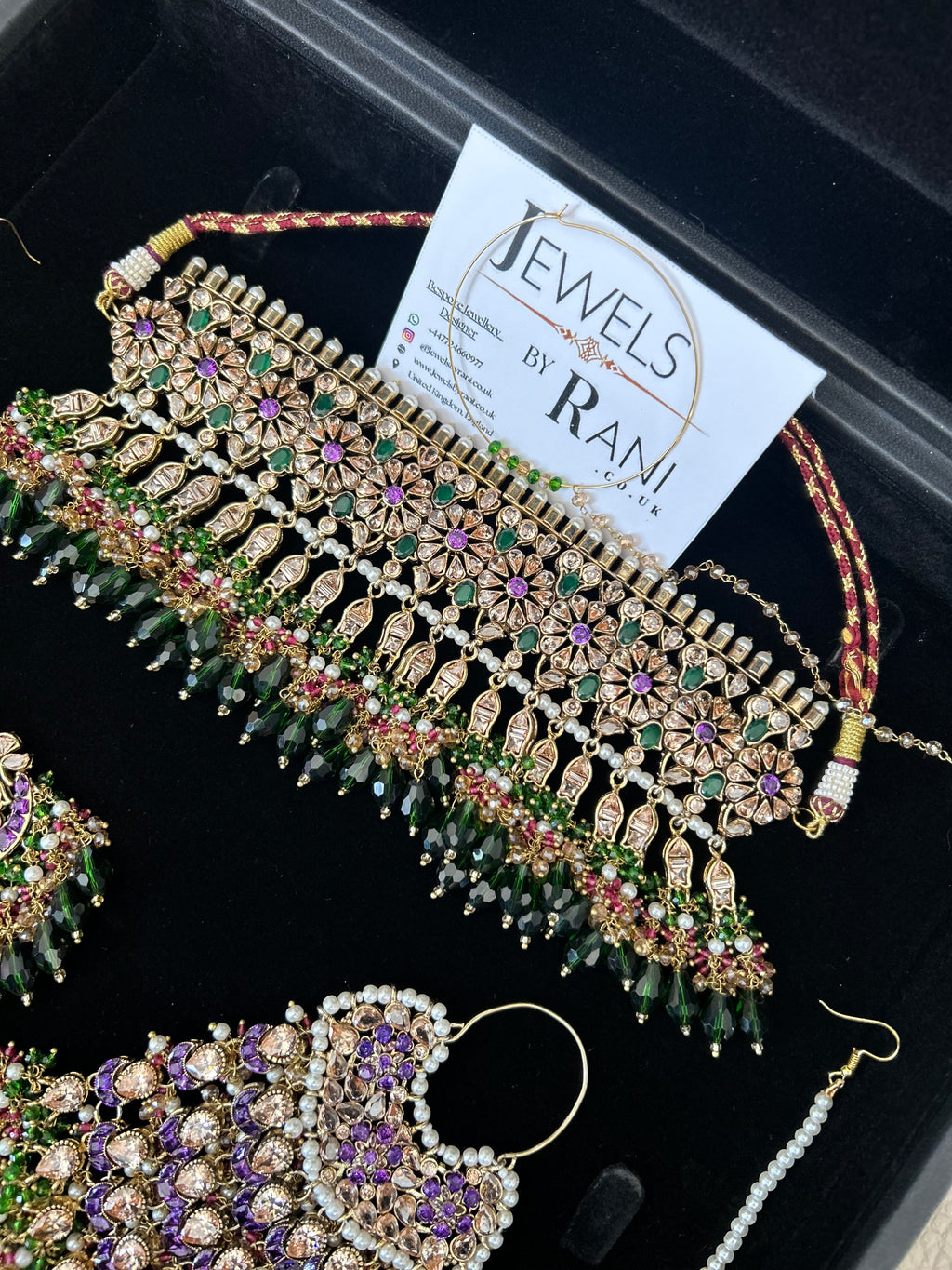 Pre Order 6 Weeks - 22crt Gold Plated- Purple and Green Mehndi Choker Set