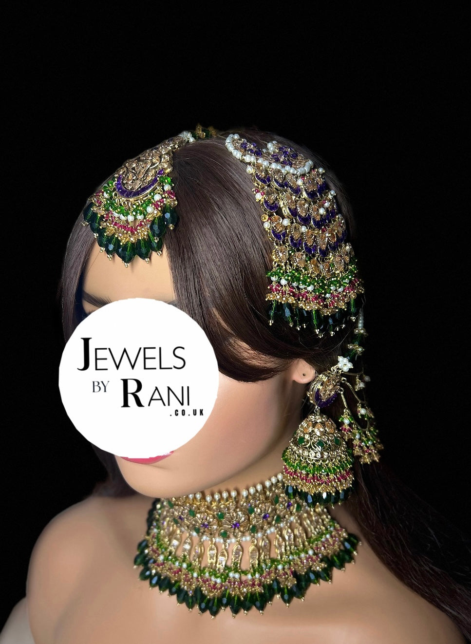 Pre Order 6 Weeks - 22crt Gold Plated- Purple and Green Mehndi Choker Set