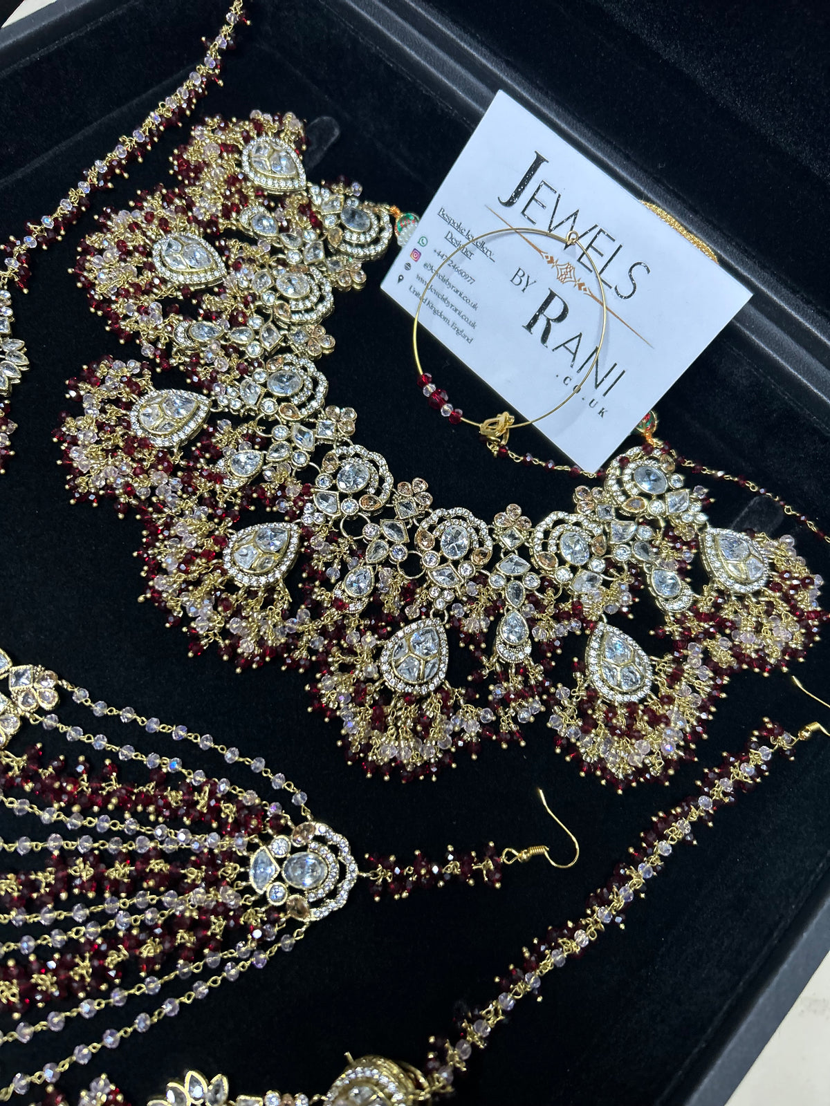 22crt Gold Plated  - Maroon and light Pink Bridal Set Style 4963