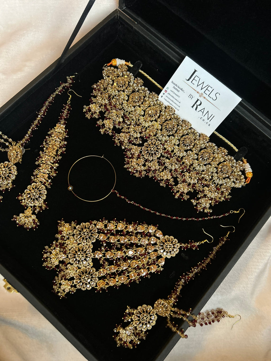 22crt Gold Plated  - Trending Maroon and Gold Choker Bridal Set Style 3862