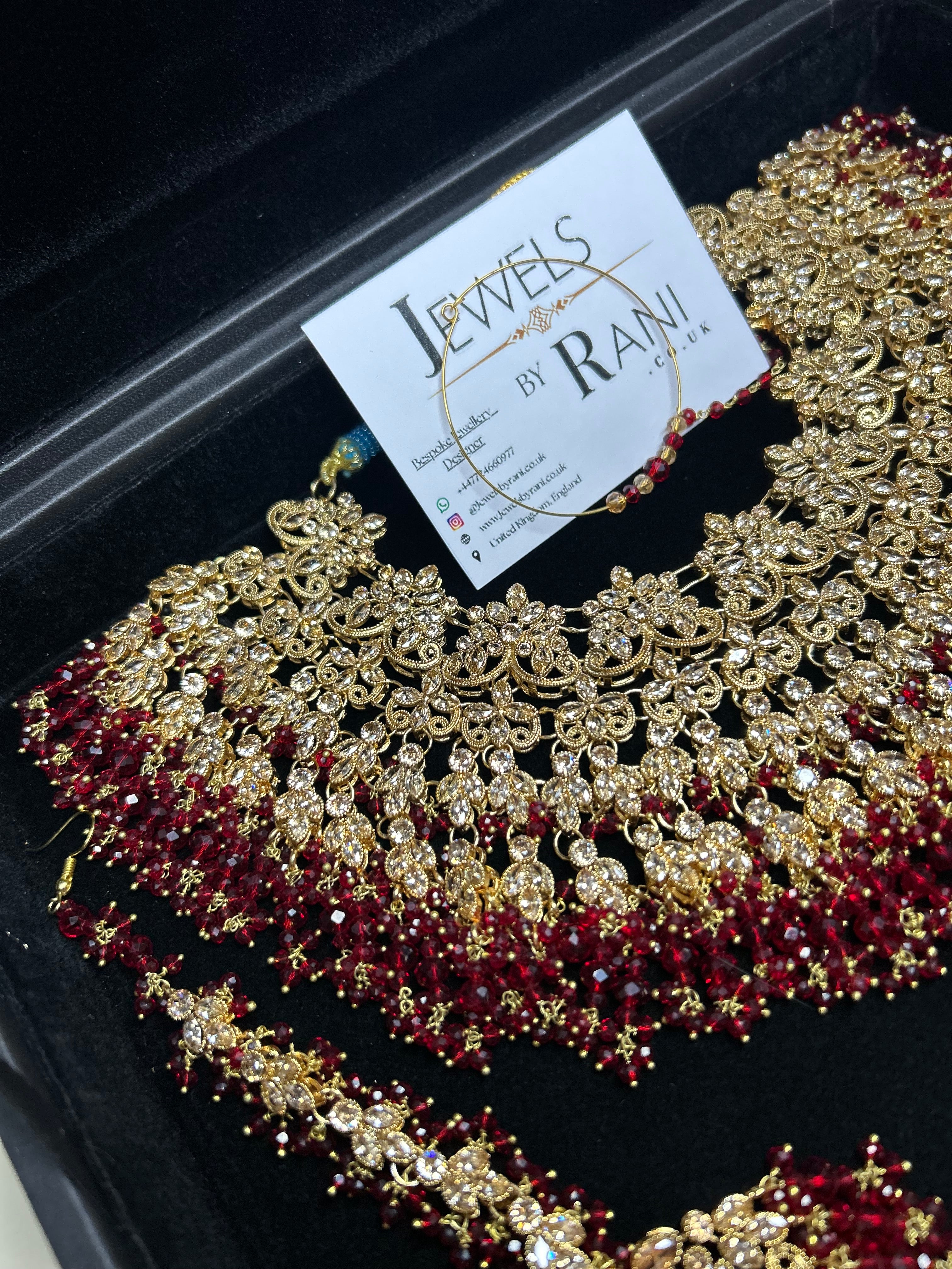 Stunning, Pakistani Trending Deep Red Full Bridal Jewellery Set/ Style 87 Large Necklace