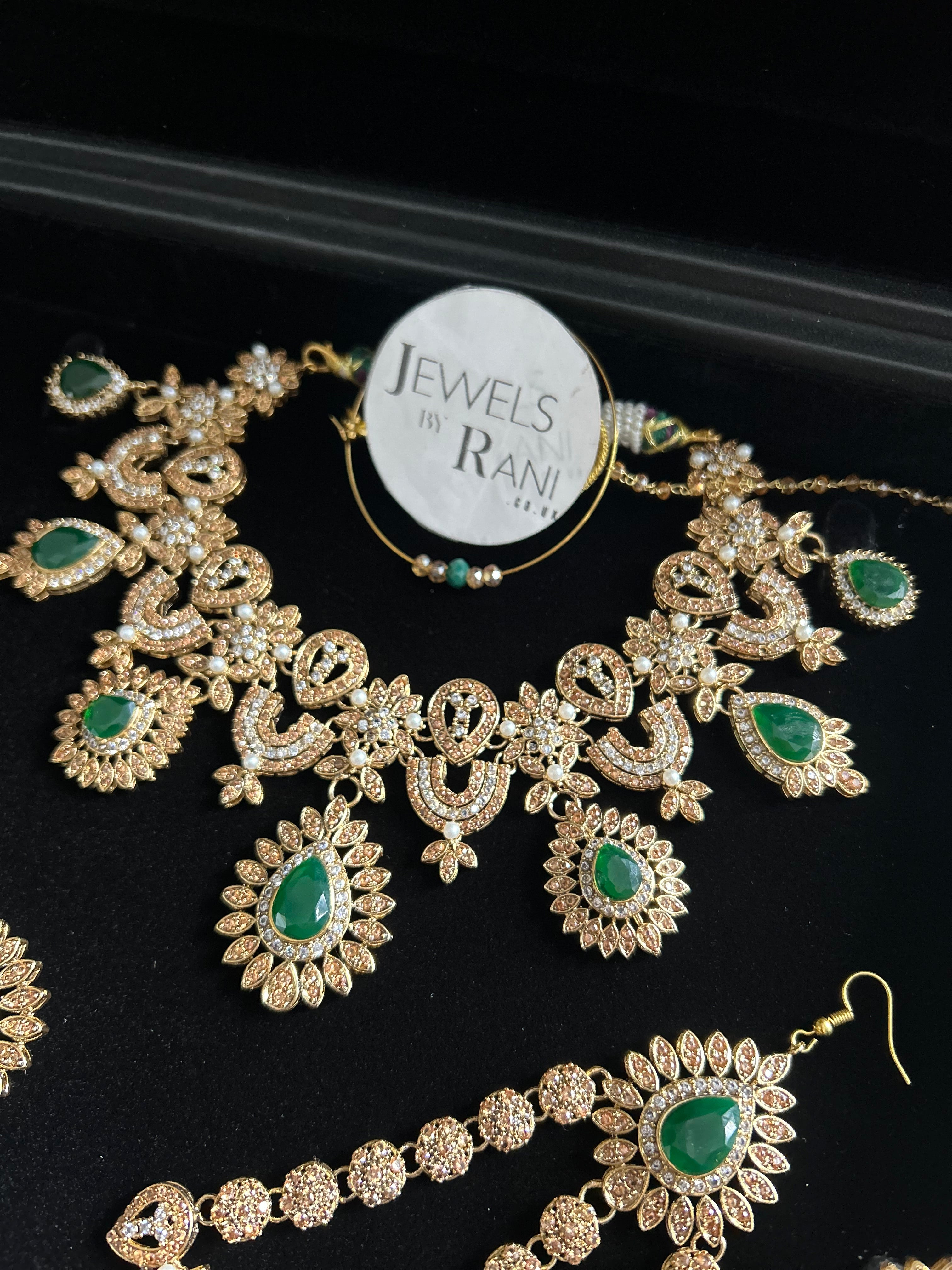 Pre Order- 24crt Gold Plated - Stunning Emerald Green Statement Set