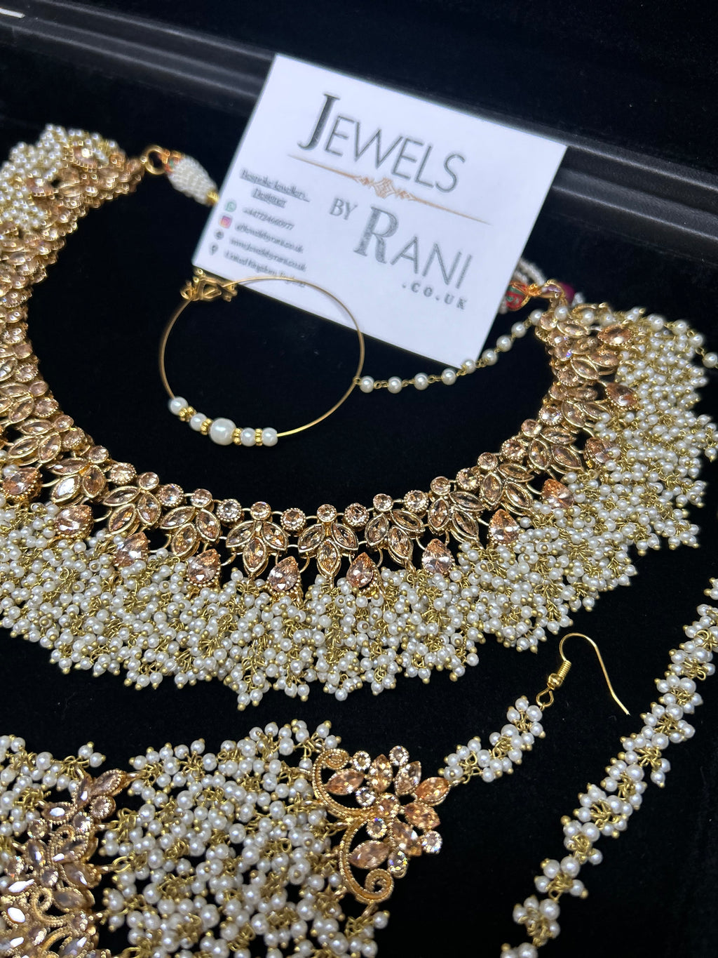 Pearly White & Gold Bridal Jewellery Set Style 429
