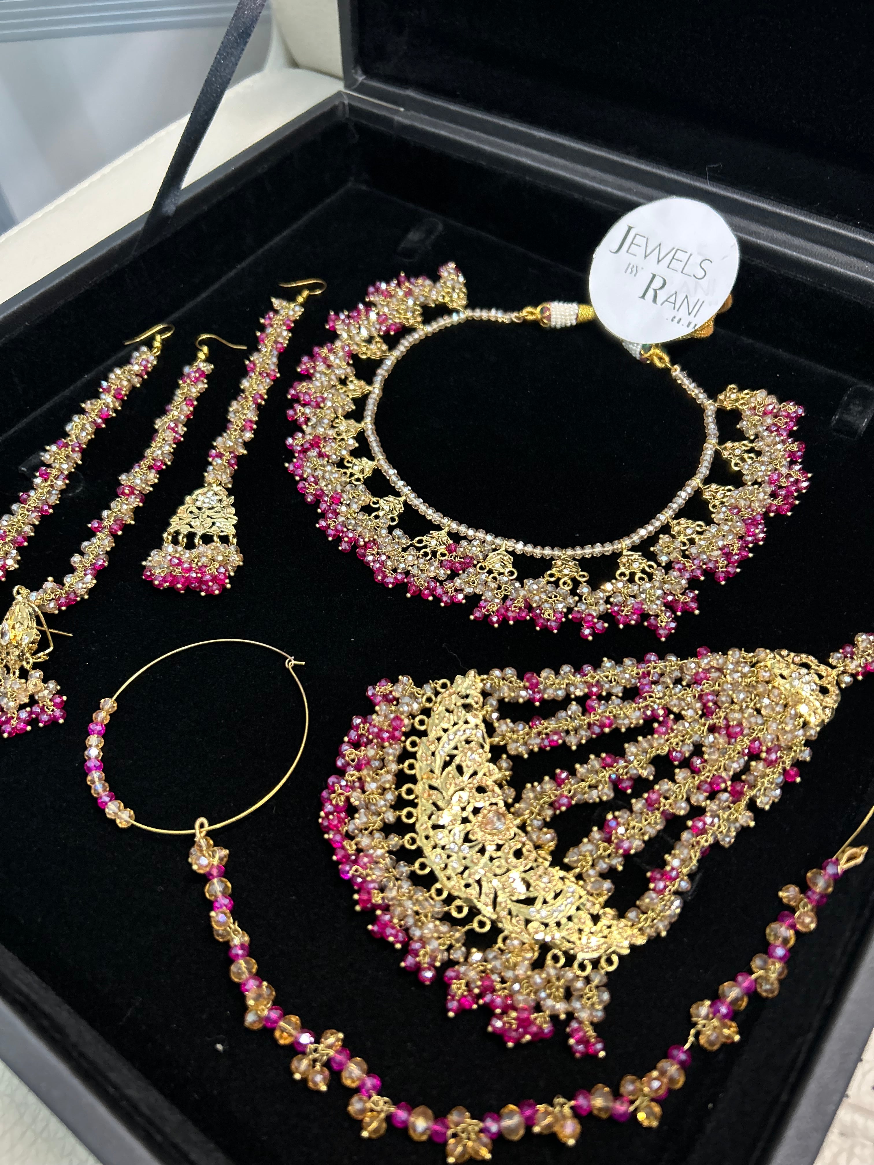 Hot Pink and Gold Kundan Bridal Jewellery Set 22crt Gold Plated