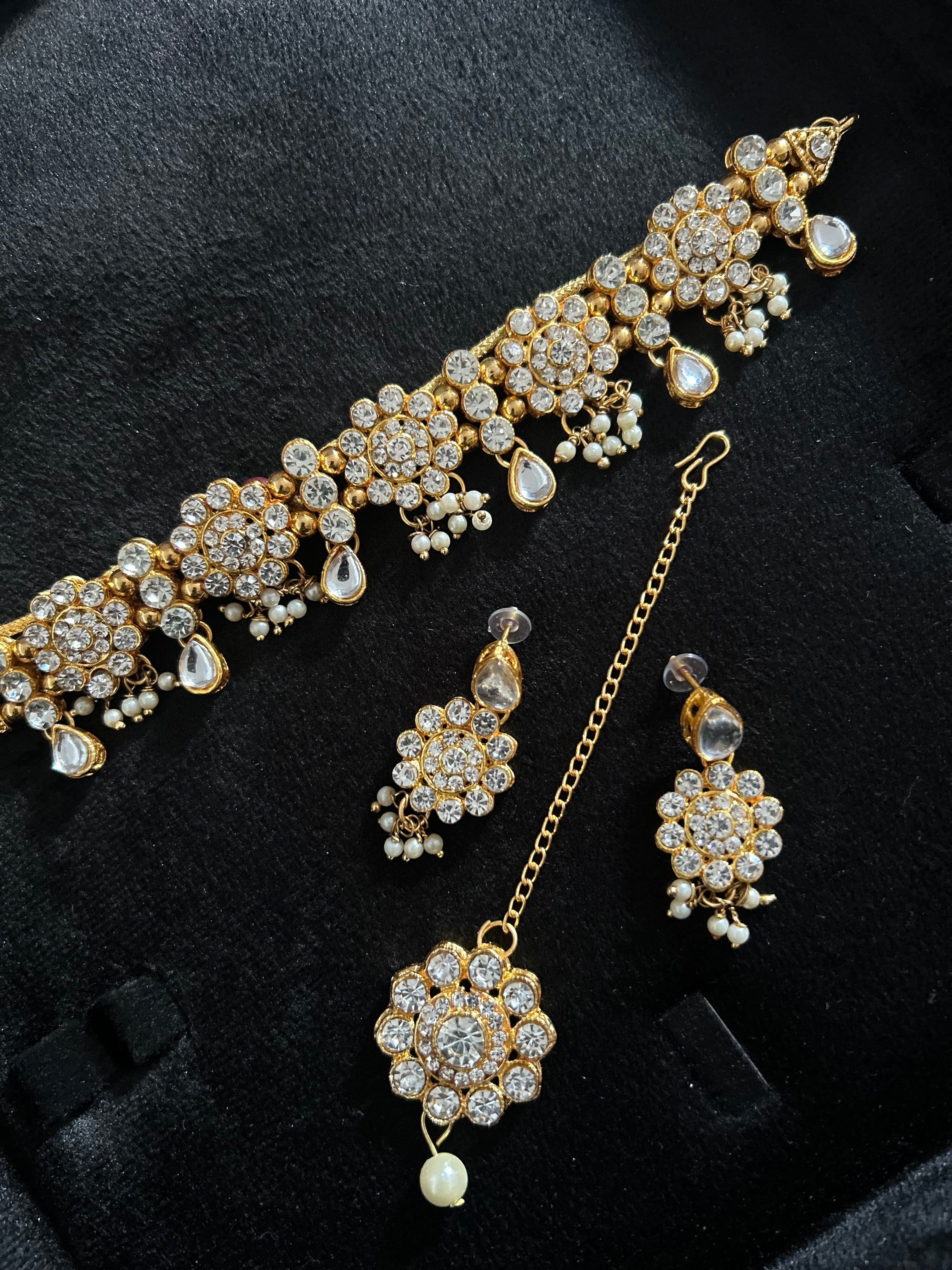 Beautiful Light Weight Silver and White Choker with Earrings and Tikka