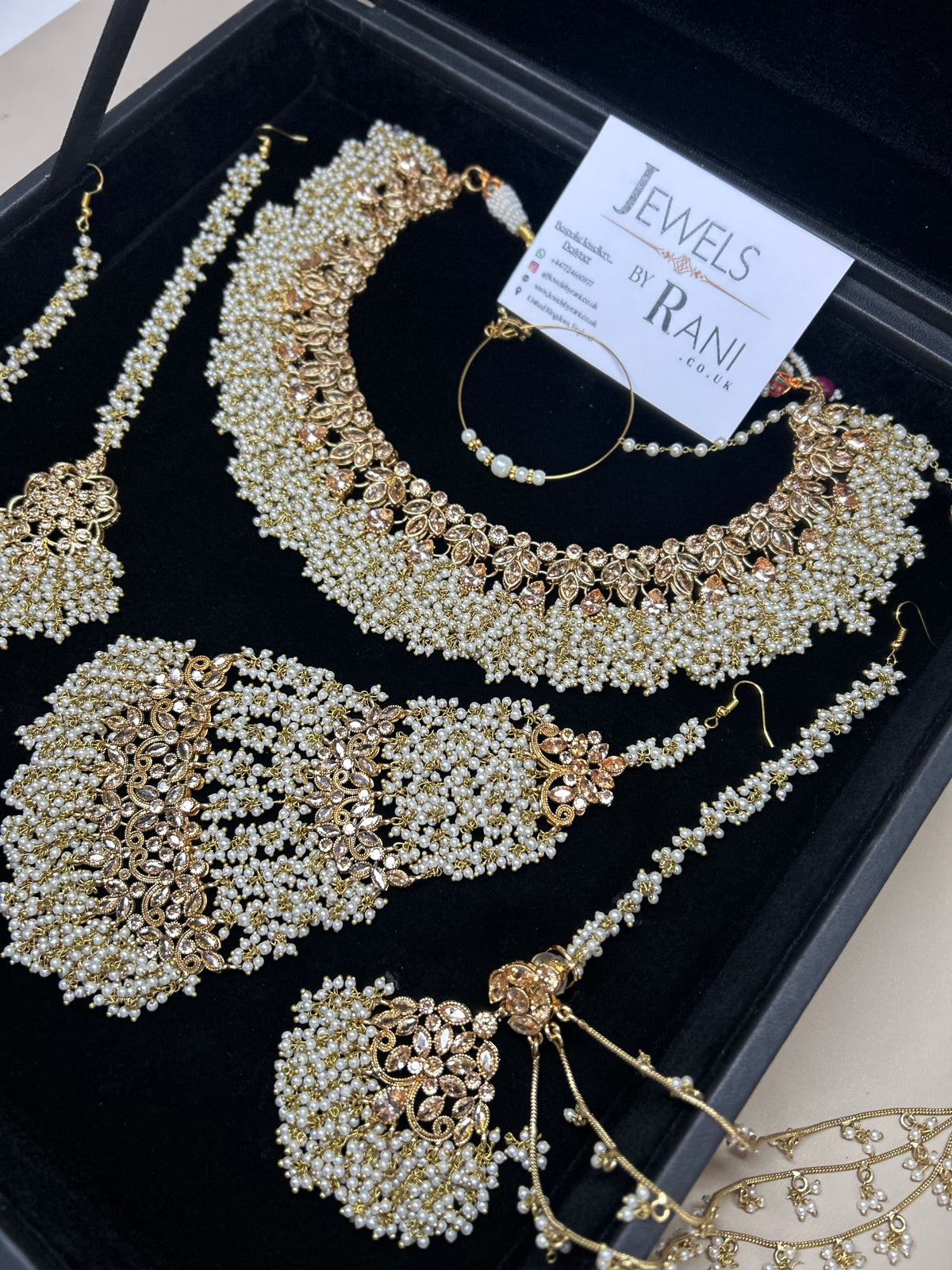 Pearly White & Gold Bridal Jewellery Set Style 429
