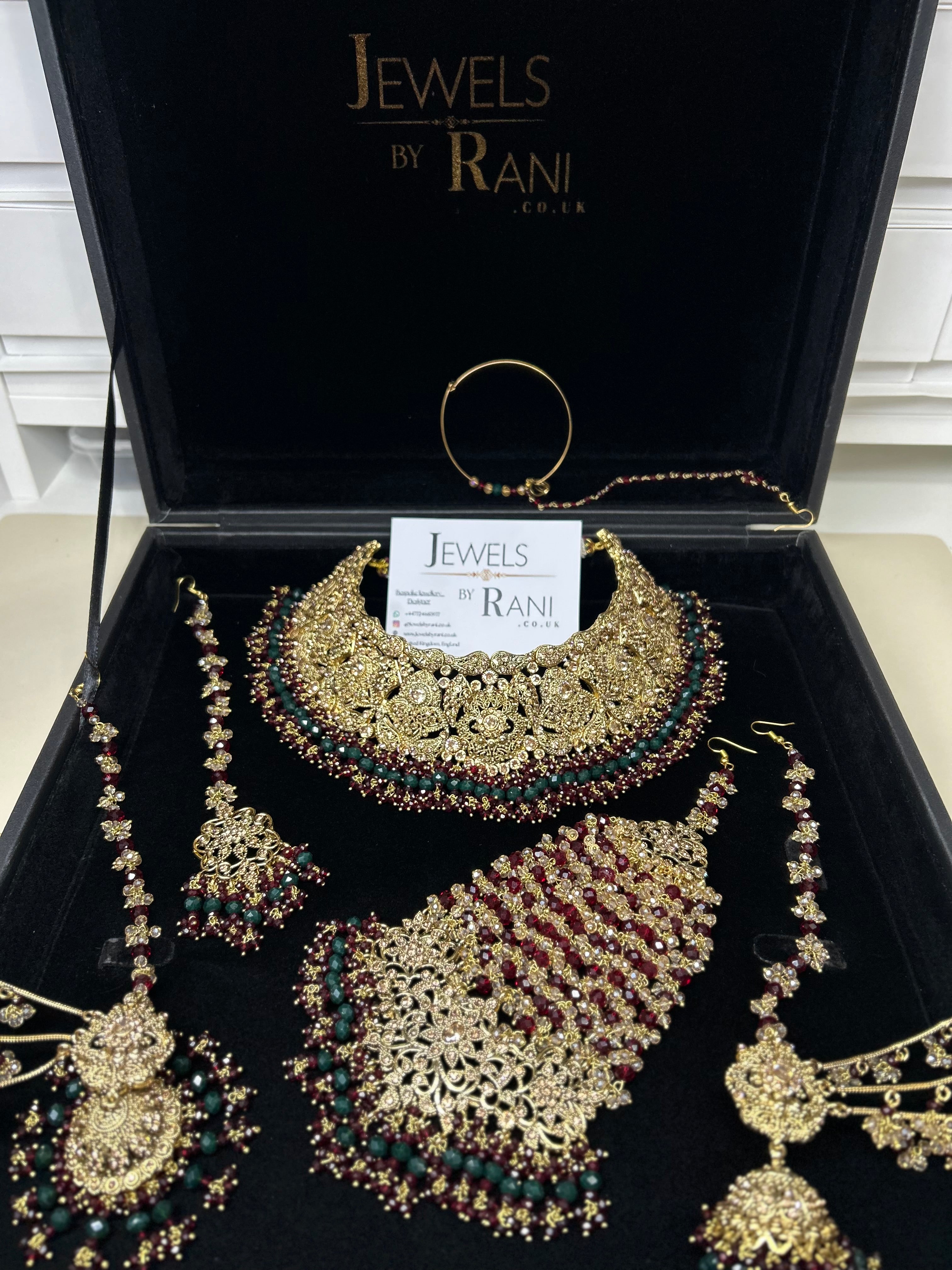 Pre order 6 Weeks - Stunning Green and Maroon Bridal Jewellery Set
