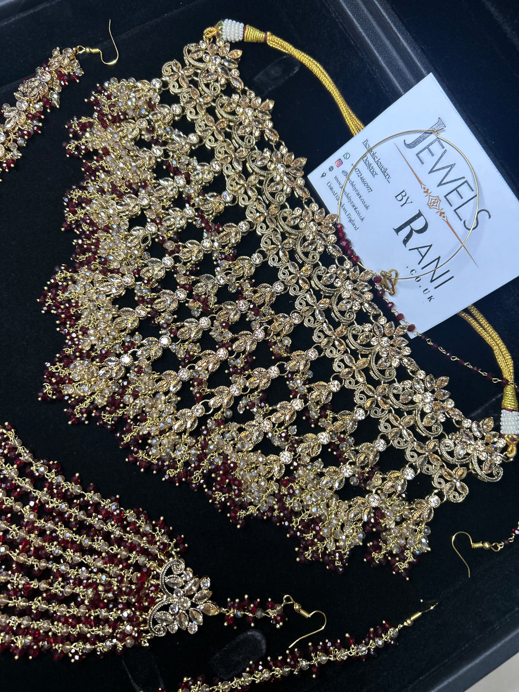 Style 2 - Maroon and Gold Dangle Bridal Jewellery Set