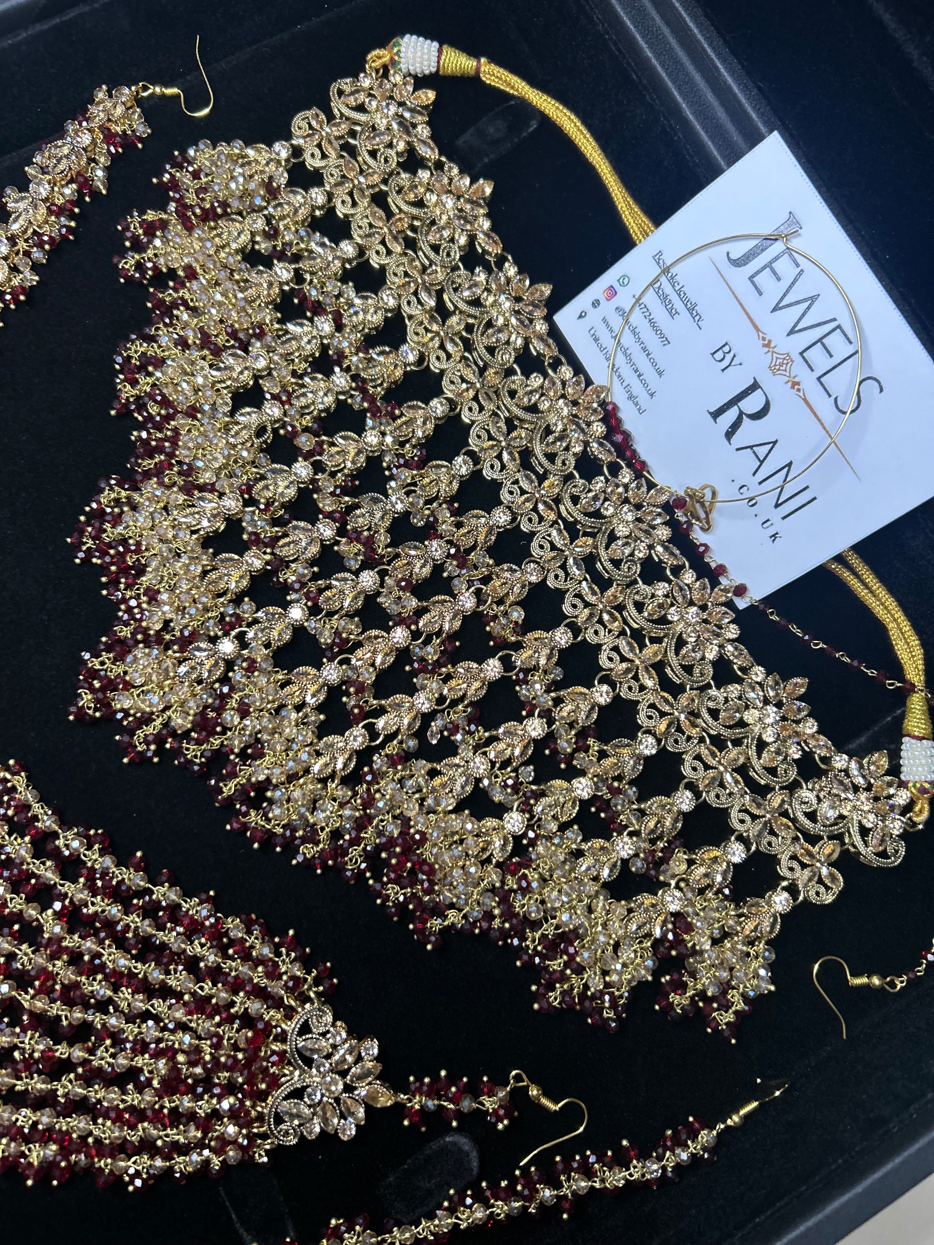 Style 2 - Maroon and Gold Dangle Bridal Jewellery Set