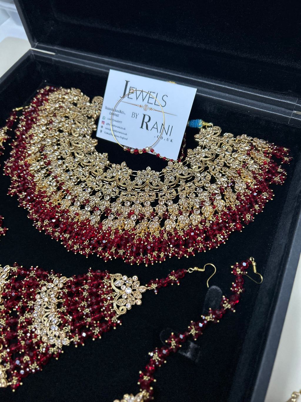 Stunning, Pakistani Trending Deep Red Full Bridal Jewellery Set/ Style 87 Large Necklace