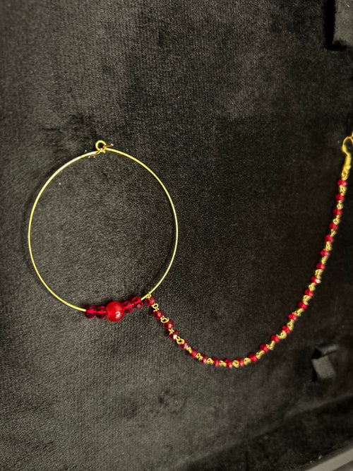 Deep Red Bridal Nose Ring Nathli Nose Hoop | Design 18