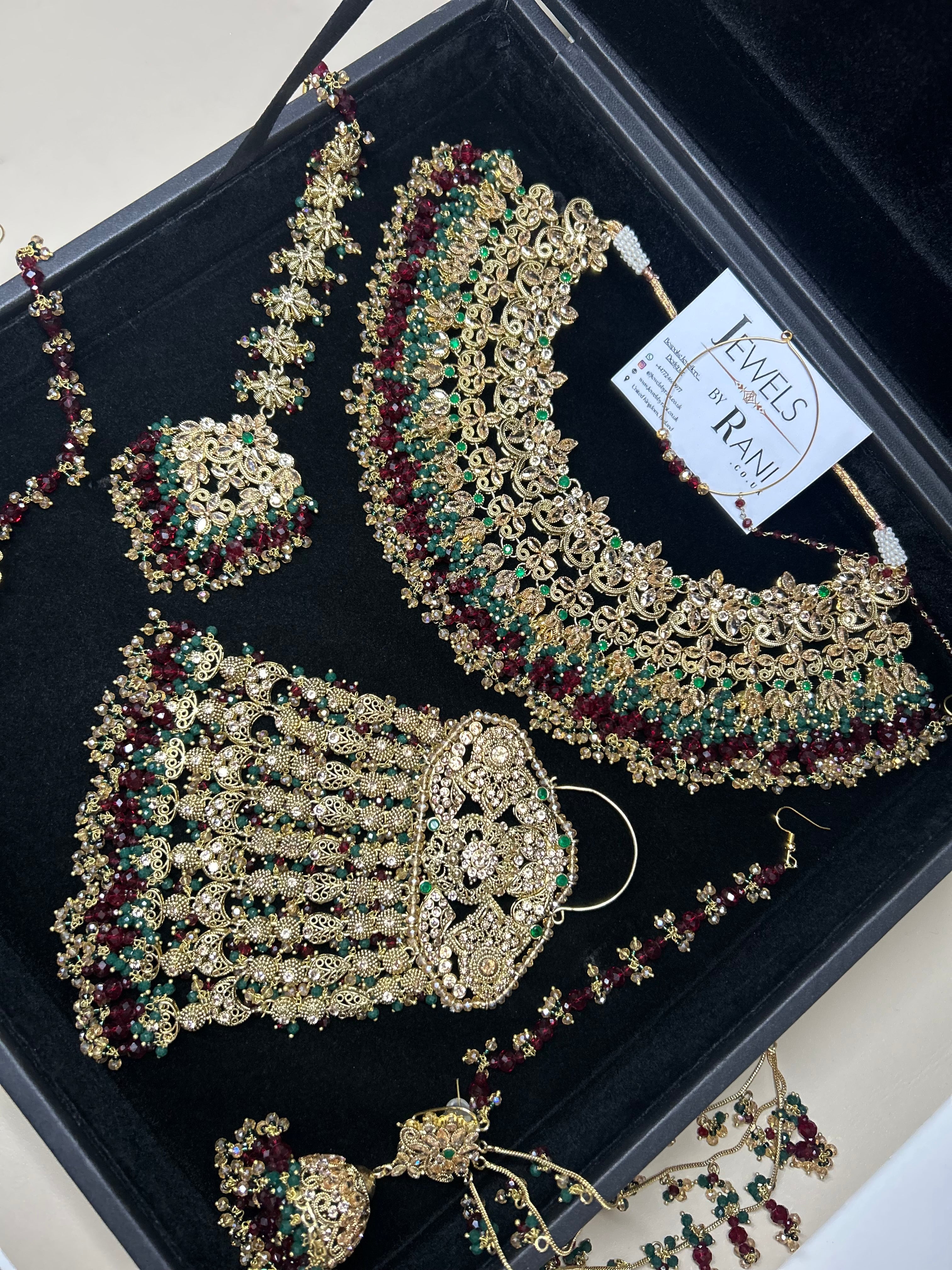 Beautiful Maroon & Green 22 crt Gold Plated Bridal Jewellery Set Style 953
