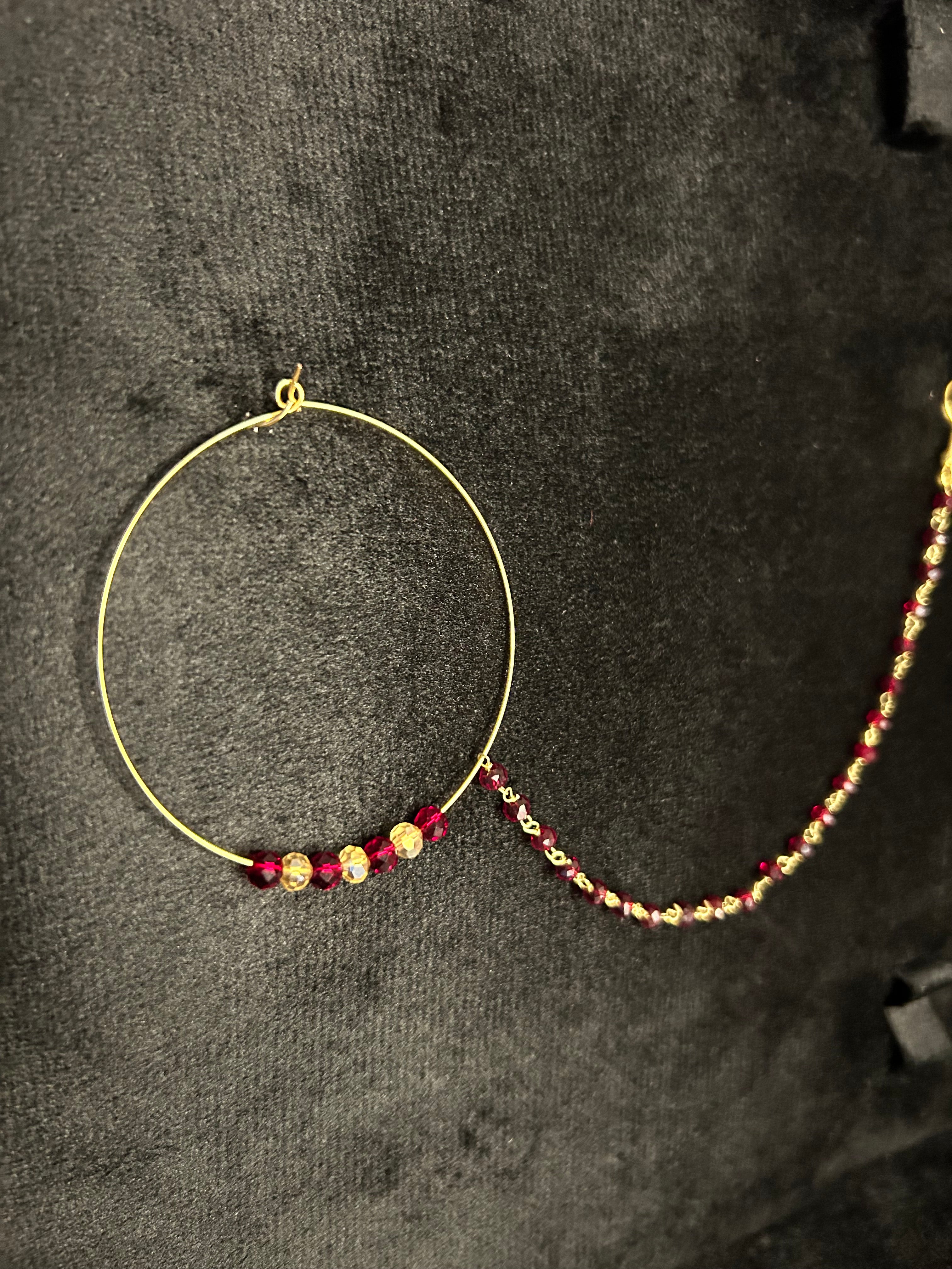 Maroon and Gold Bridal Nose Ring Nathli Nose Hoop | Design 9