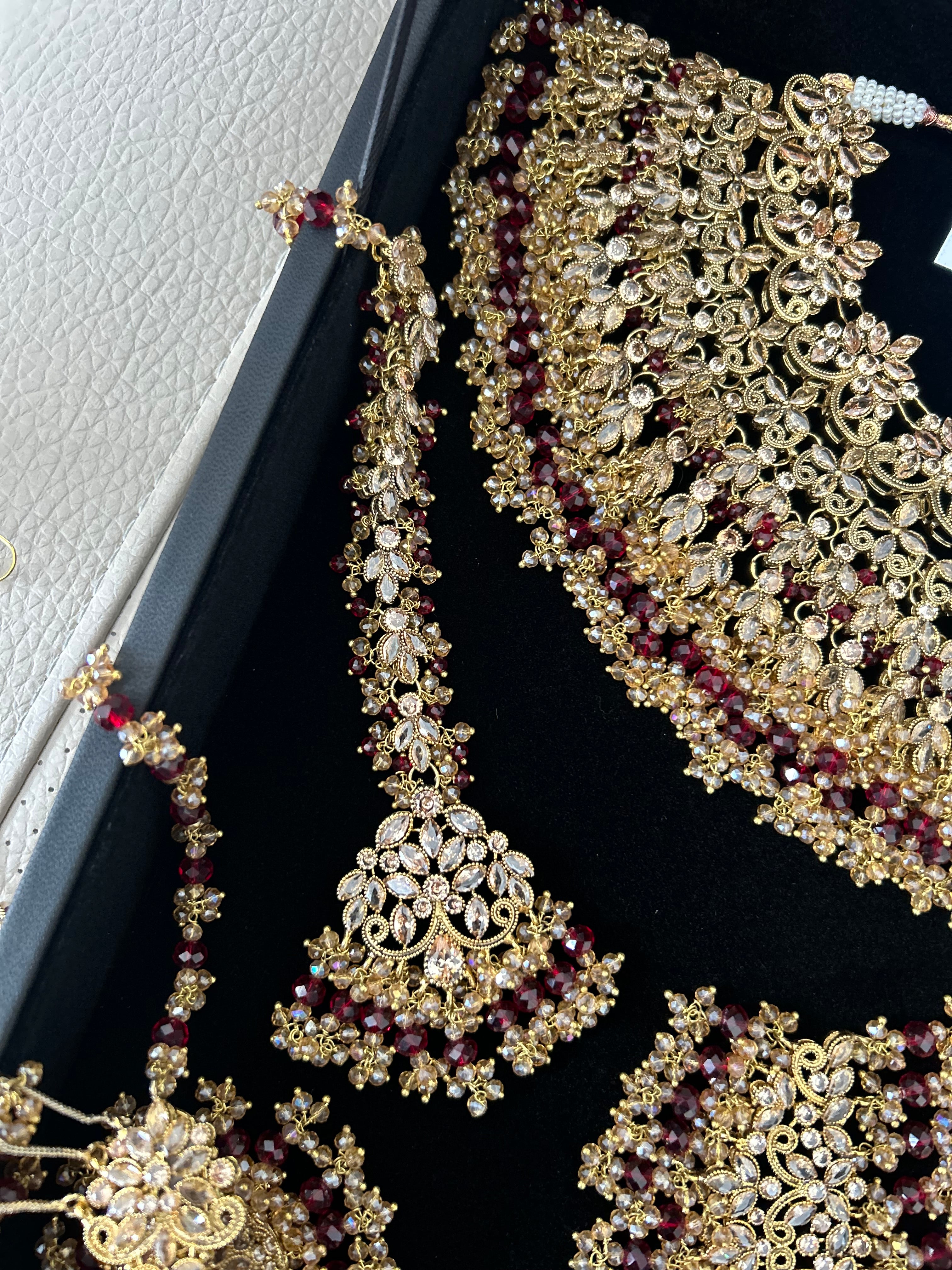 Pre order 6 Weeks - 22crt Gold Plated  - Maroon and Gold Bridal Set