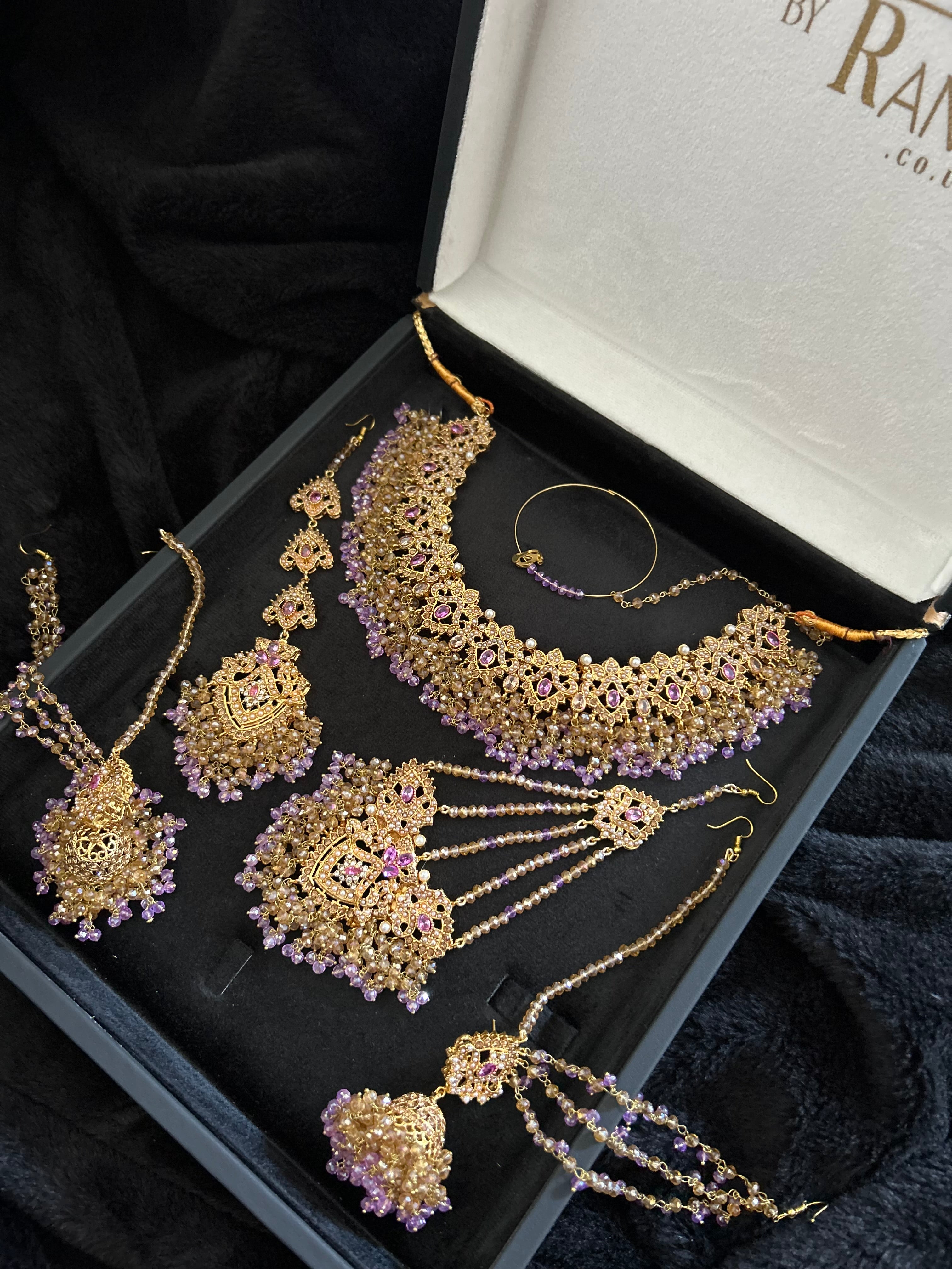 Lilac and Gold Jewellery Set with beautiful small Jhumkies