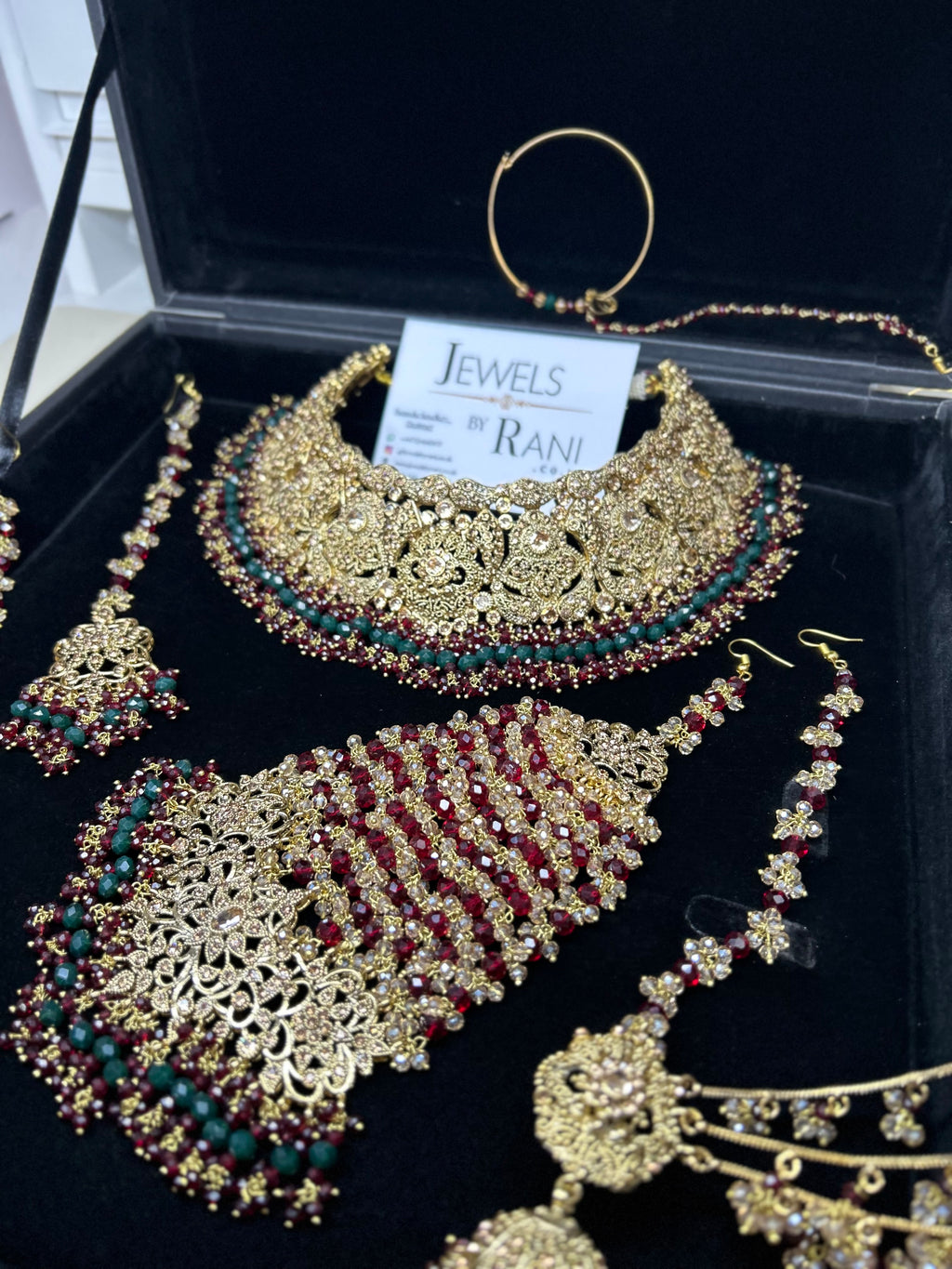 Pre order 6 Weeks - Stunning Green and Maroon Bridal Jewellery Set