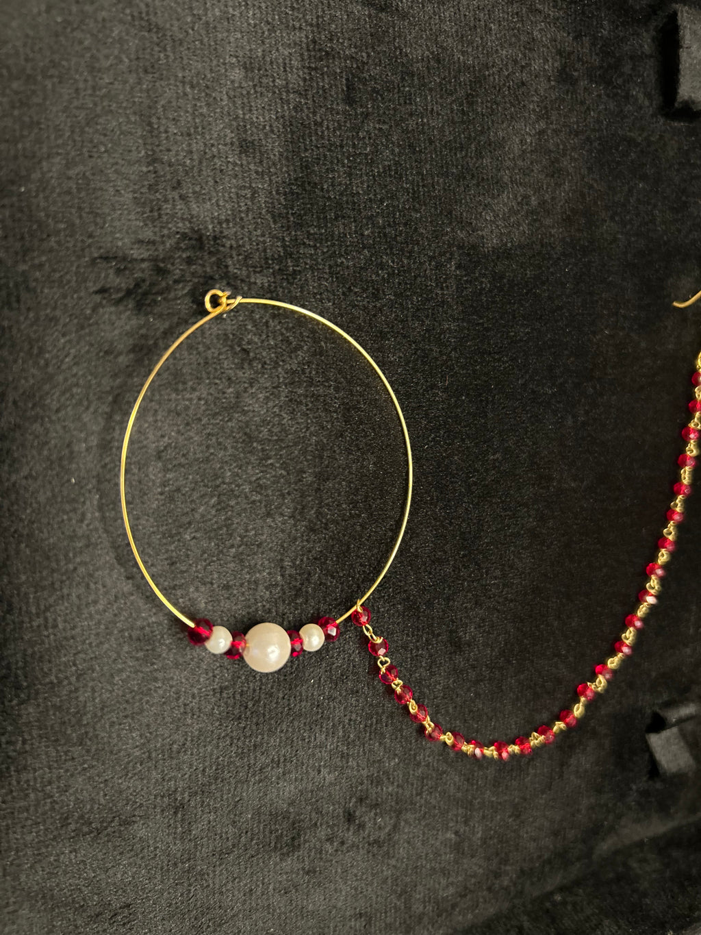 Deep Red and White Bridal Nose Ring Nathli Nose Hoop | Design 21