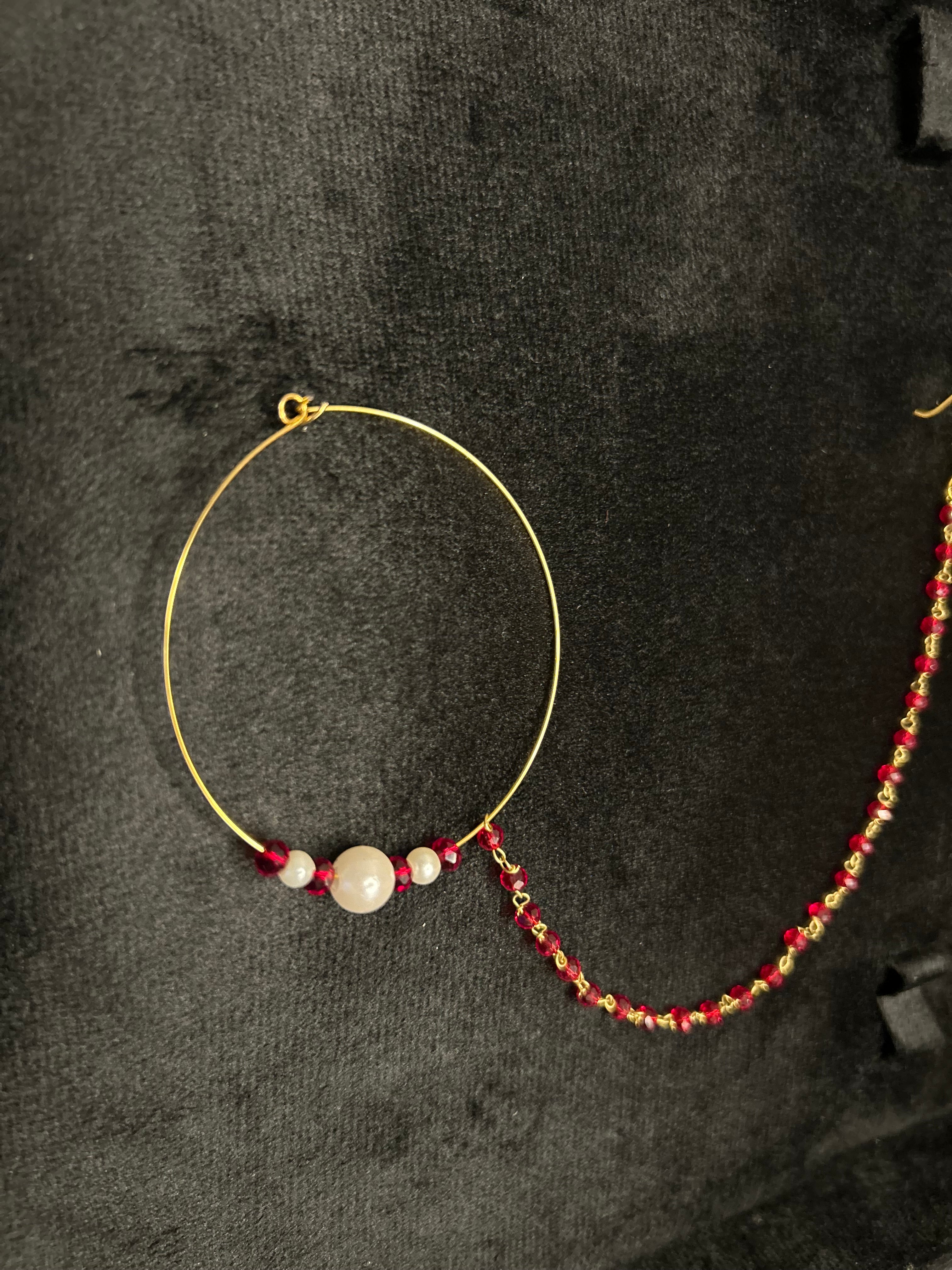 Deep Red and White Bridal Nose Ring Nathli Nose Hoop | Design 21