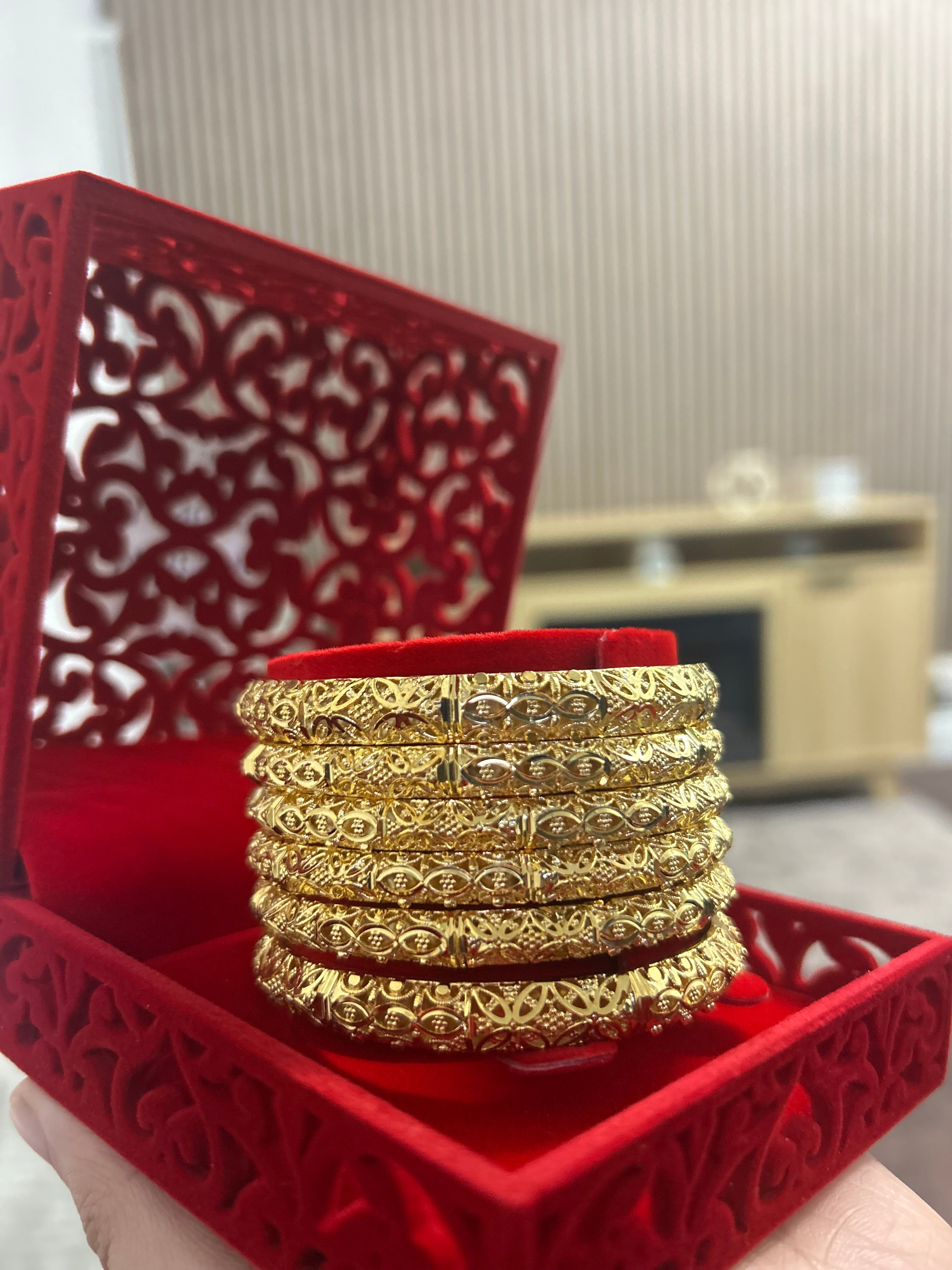 Gold Finish -Majestic - Gold Plated - 6 Bangles