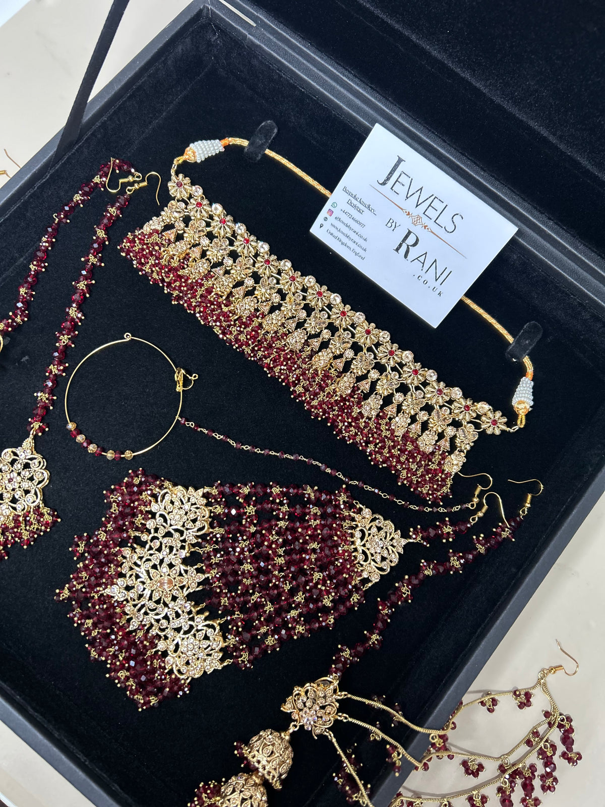 Beautiful Maroon Pakistani Choker Full Bridal Jewellery Set/ Style 7253