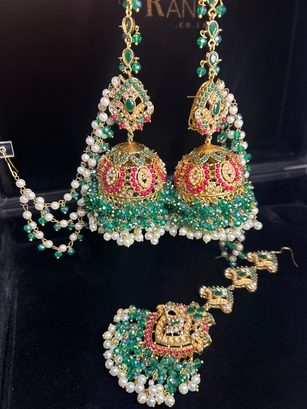 Light Green and White Multi Coloured Jhumkes & Tikka Set