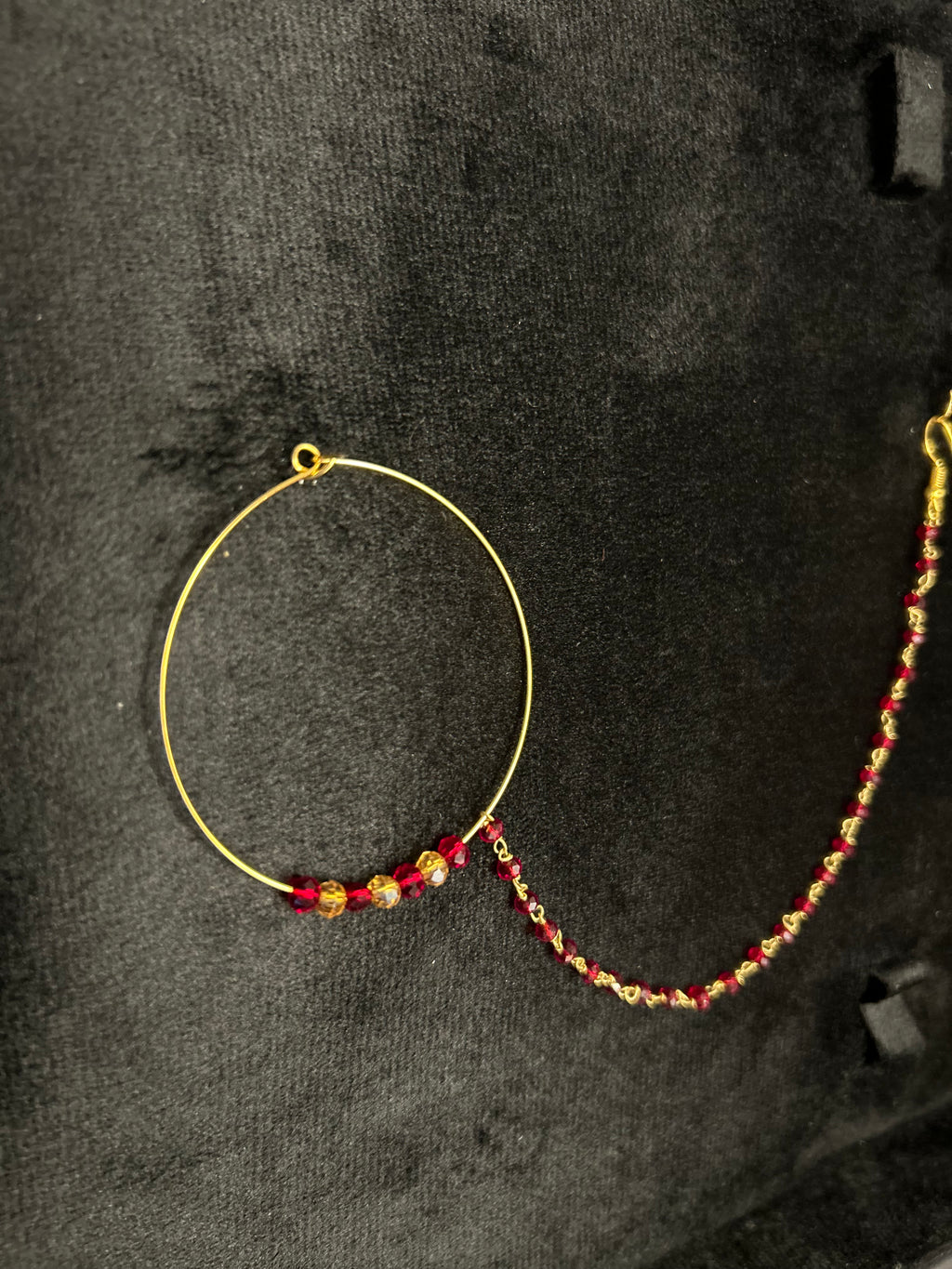 Deep Red and Gold Bridal Nose Ring Nathli Nose Hoop | Design 20
