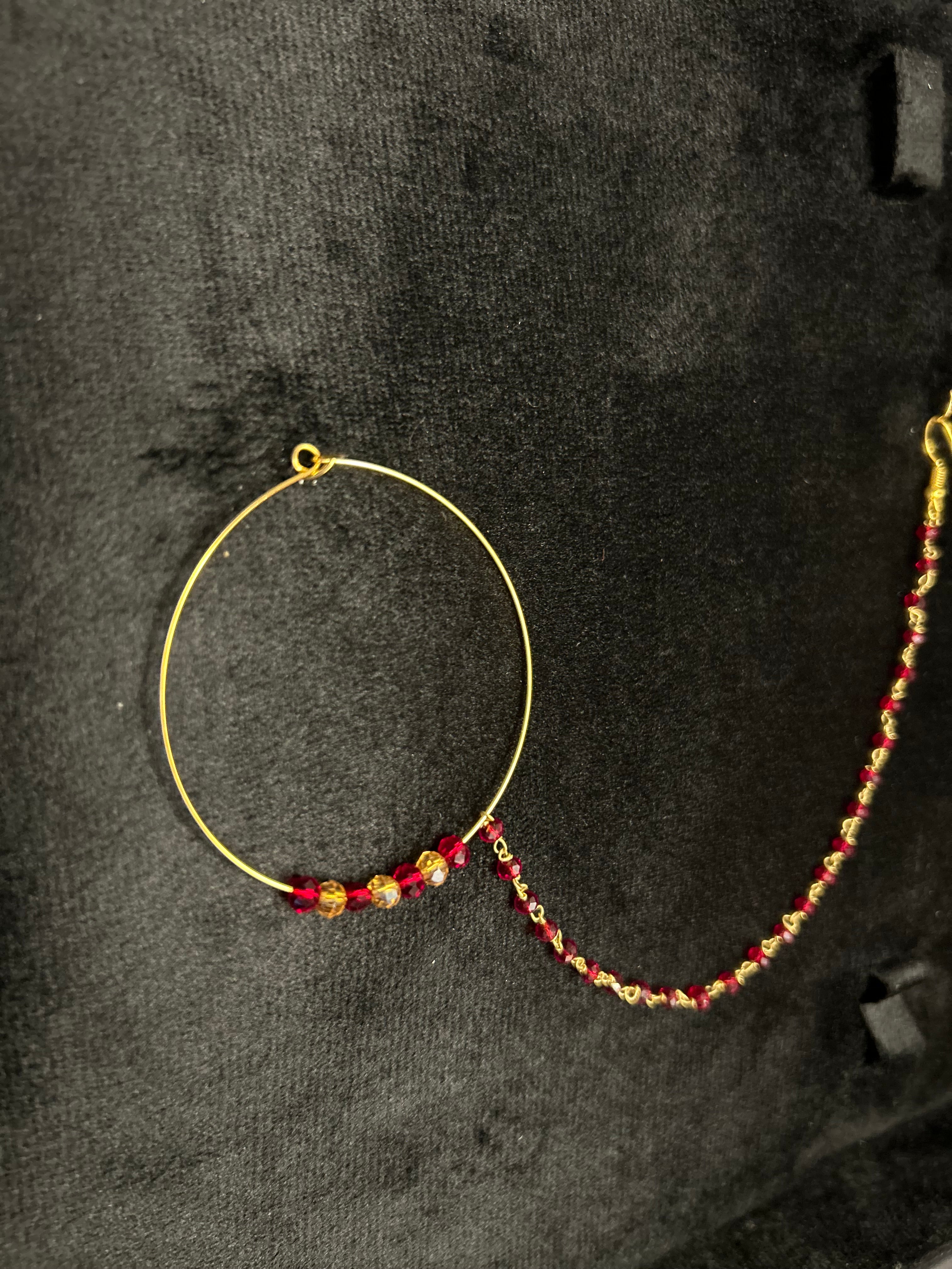 Deep Red and Gold Bridal Nose Ring Nathli Nose Hoop | Design 20